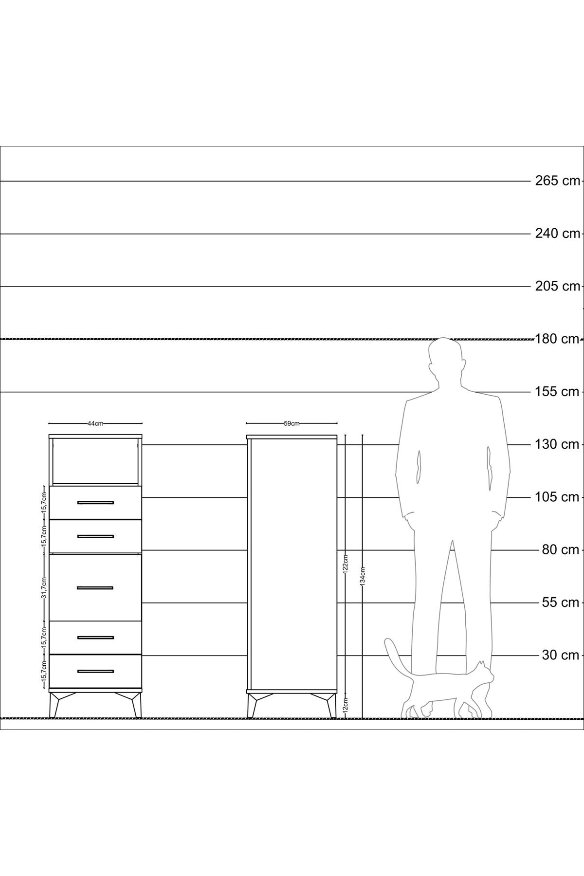 Kronos Dolap Tek Raflı 5 Çekmeceli 44x59x134 Aytaşı-Çam