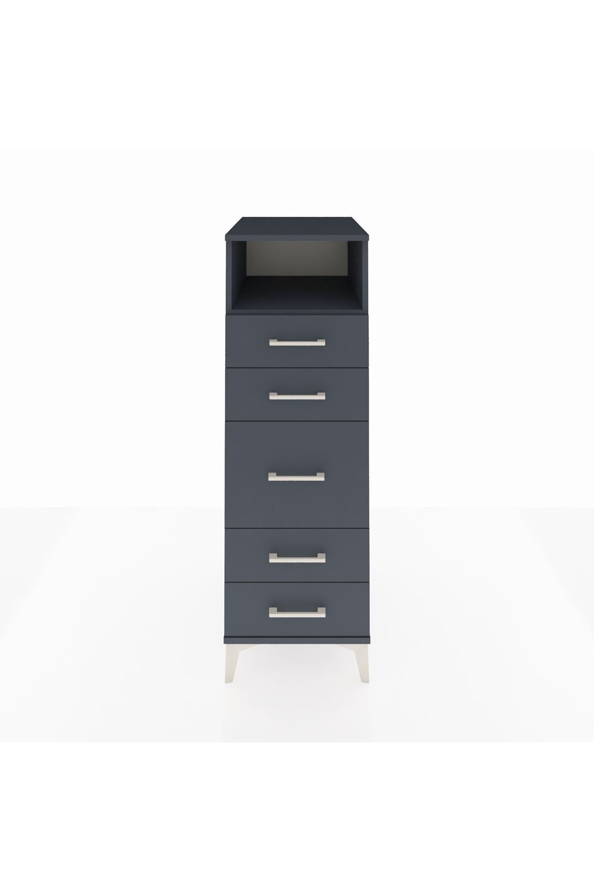 Kronos Dolap Tek Raflı 5 Çekmeceli 44x59x134 Antrasit-Antrasit
