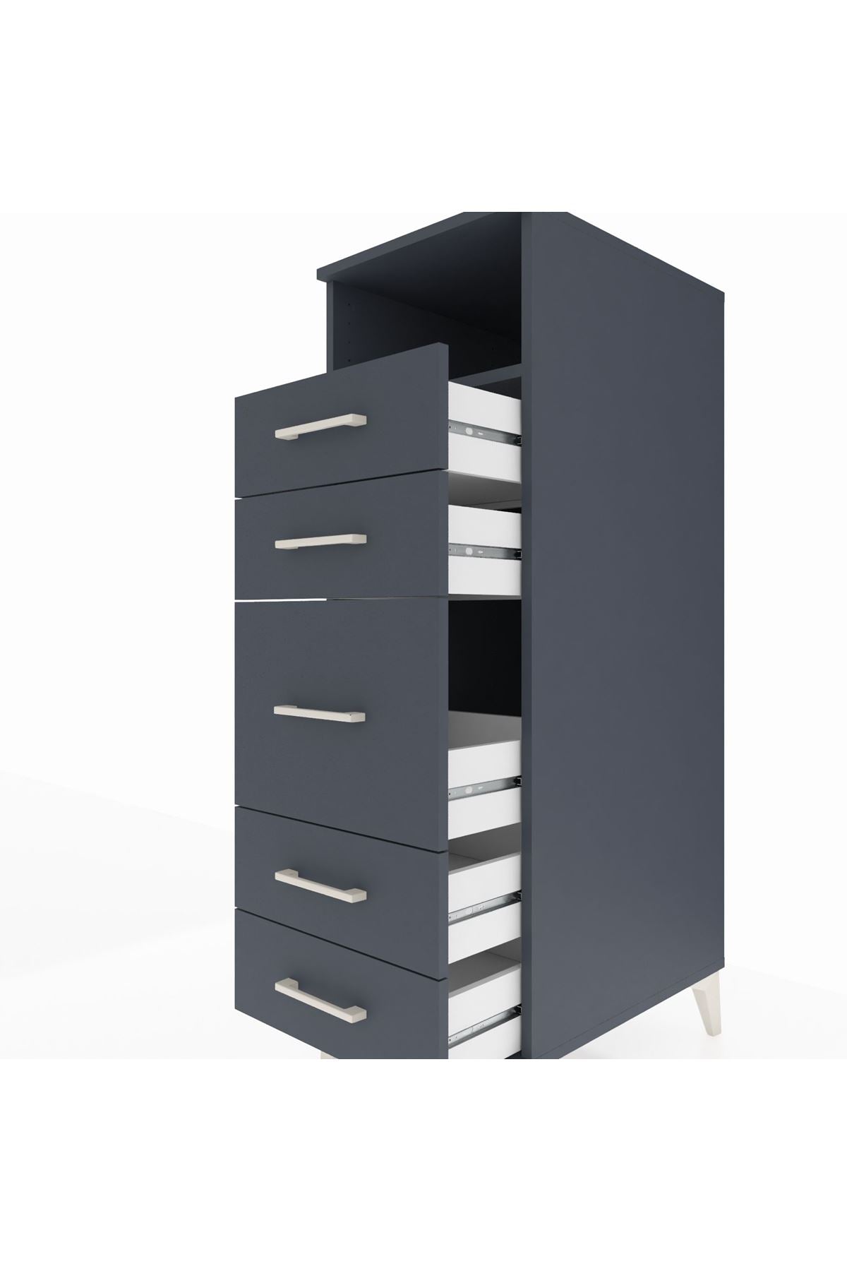 Kronos Dolap Tek Raflı 5 Çekmeceli 44x59x134 Antrasit-Antrasit