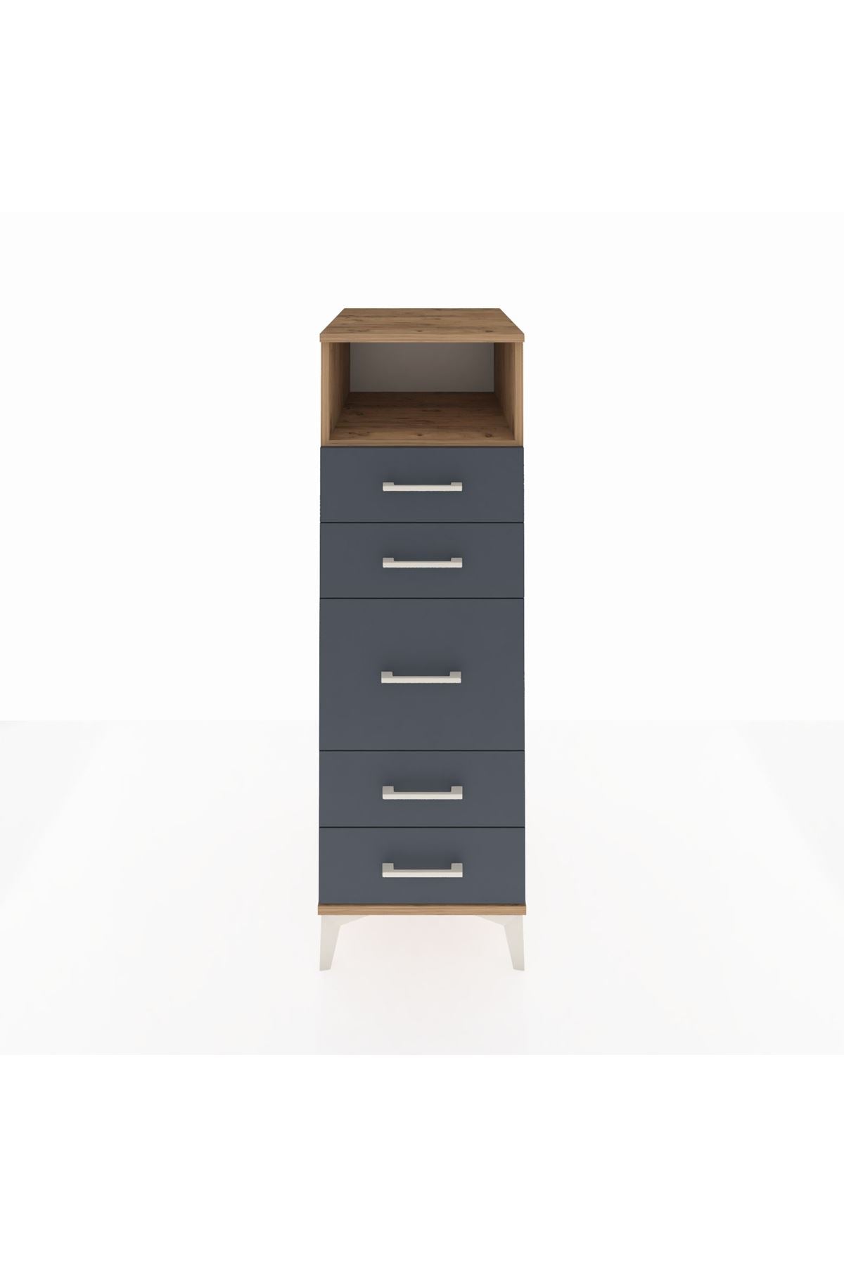 Kronos Dolap Tek Raflı 5 Çekmeceli 44x59x134 Çam-Antrasit