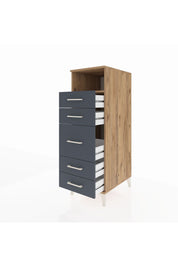 Kronos Dolap Tek Raflı 5 Çekmeceli 44x59x134 Çam-Antrasit