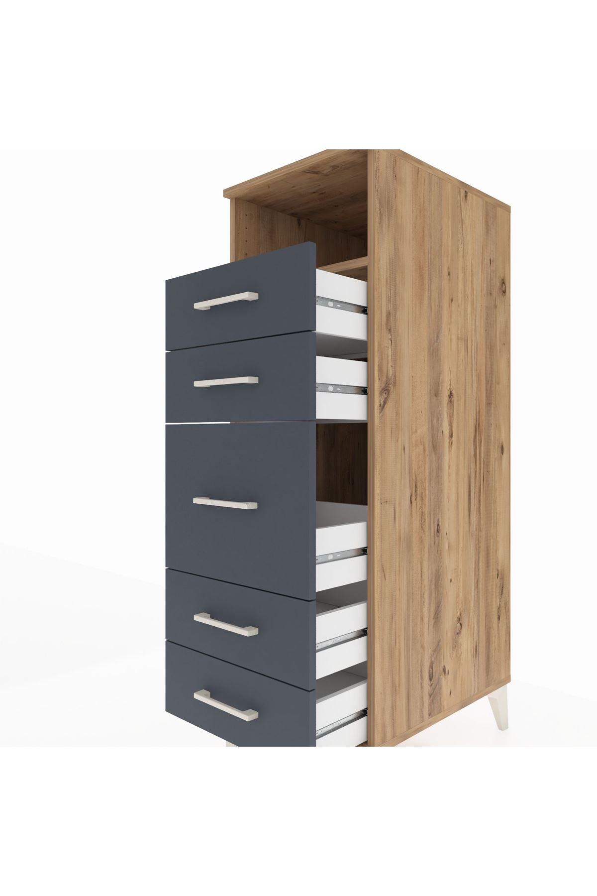 Kronos Dolap Tek Raflı 5 Çekmeceli 44x59x134 Çam-Antrasit