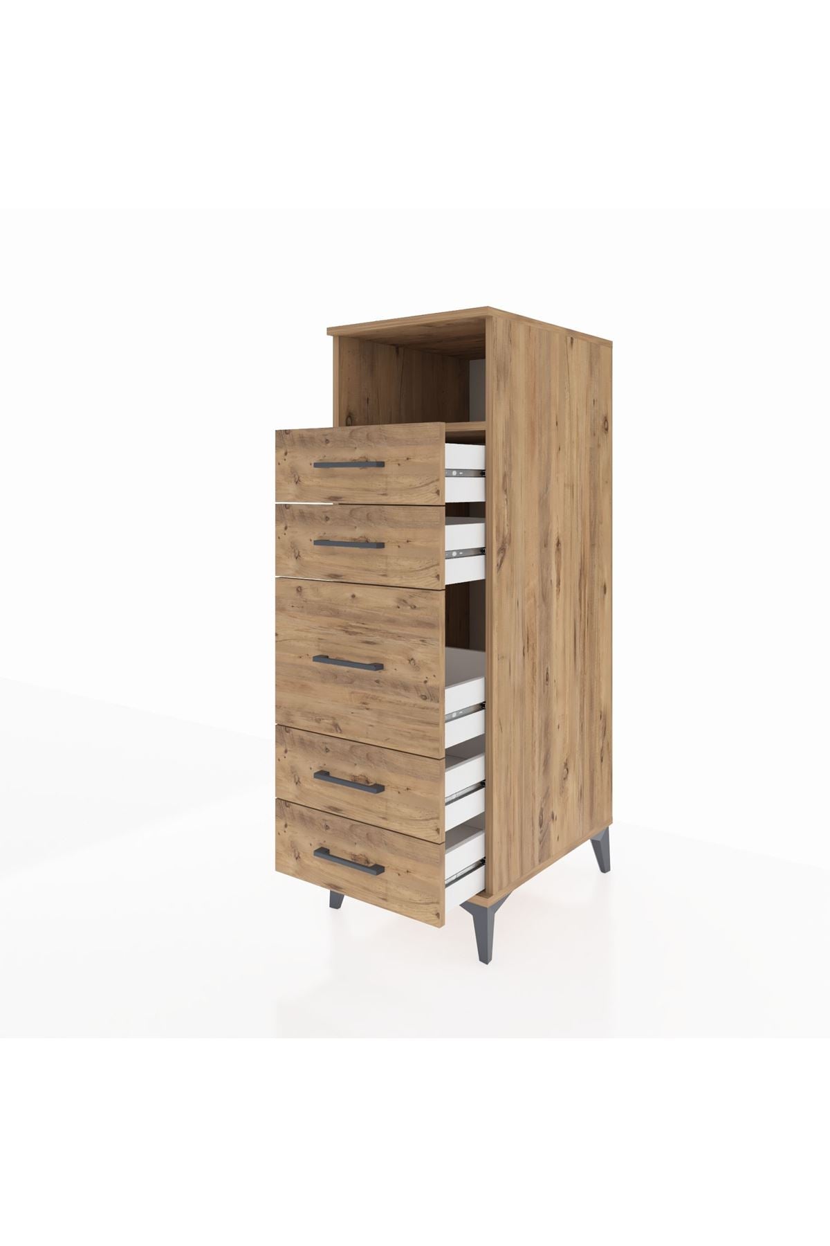 Kronos Dolap Tek Raflı 5 Çekmeceli 44x59x134 Çam-Çam