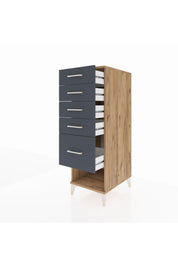 Kronos Dolap 5 Çekmeceli 44x59x134 Çam-Antrasit