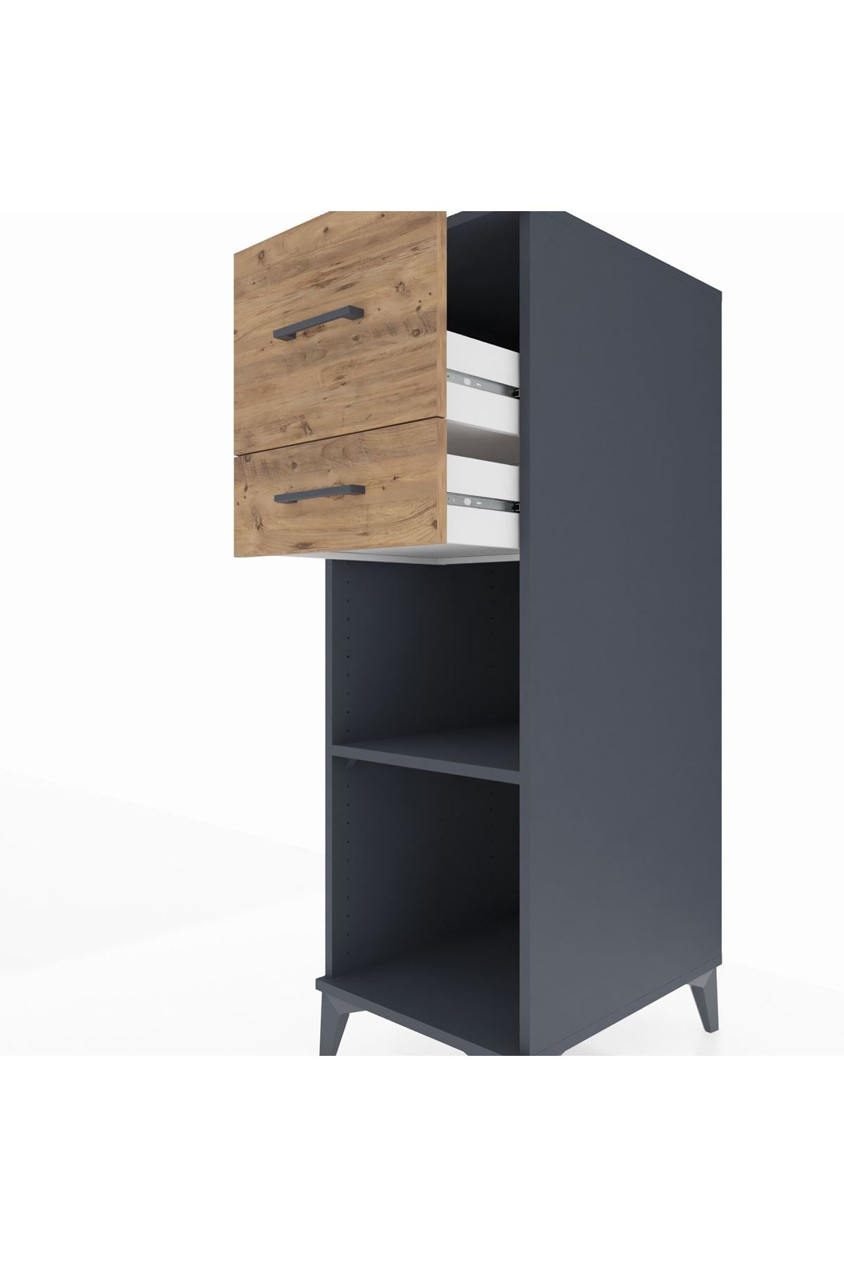 Kronos Dolap Tek Raflı 2 Çekmeceli 44x59x134 Antrasit-Çam