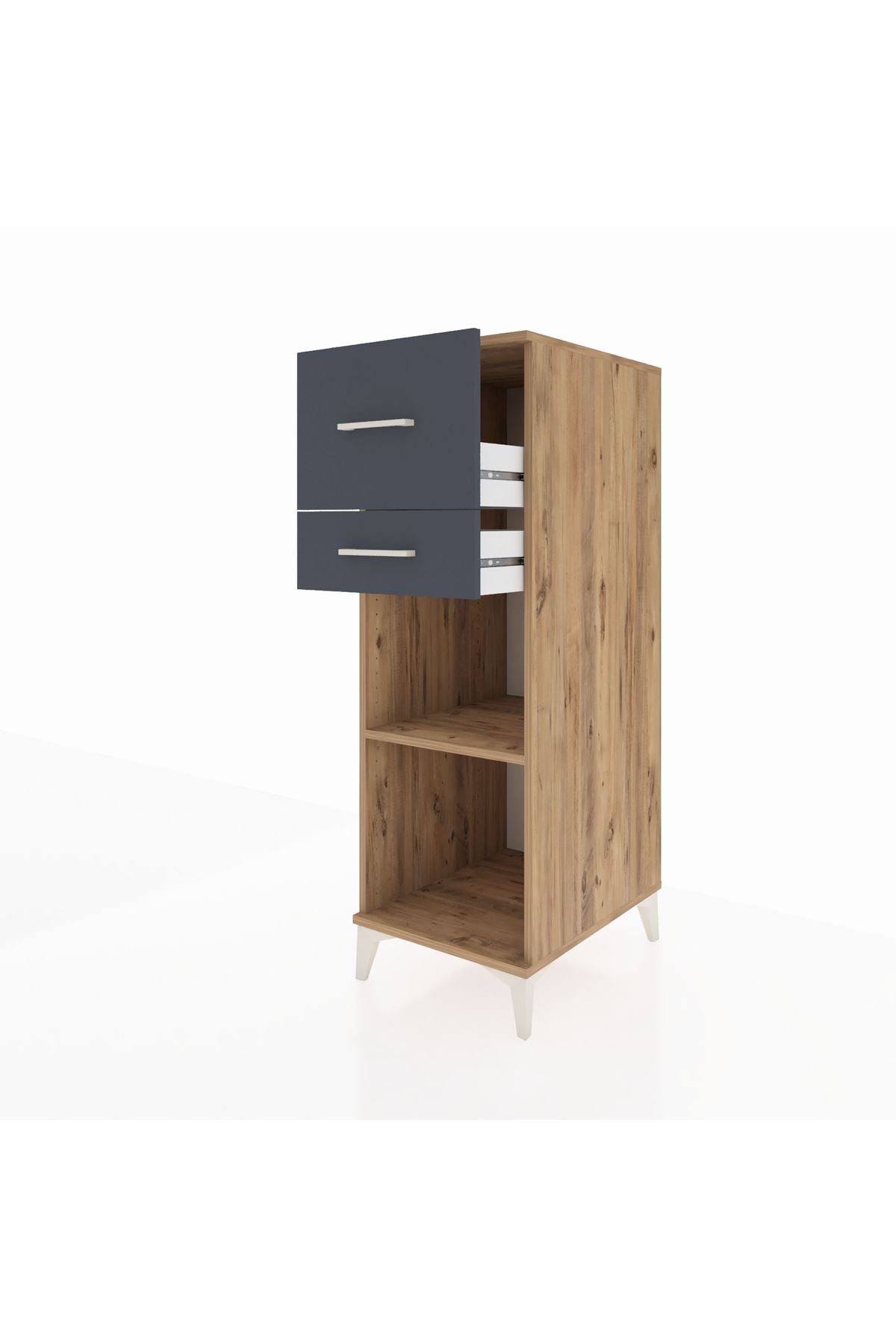 Kronos Dolap Tek Raflı 2 Çekmeceli 44x59x134 Çam-Antrasit