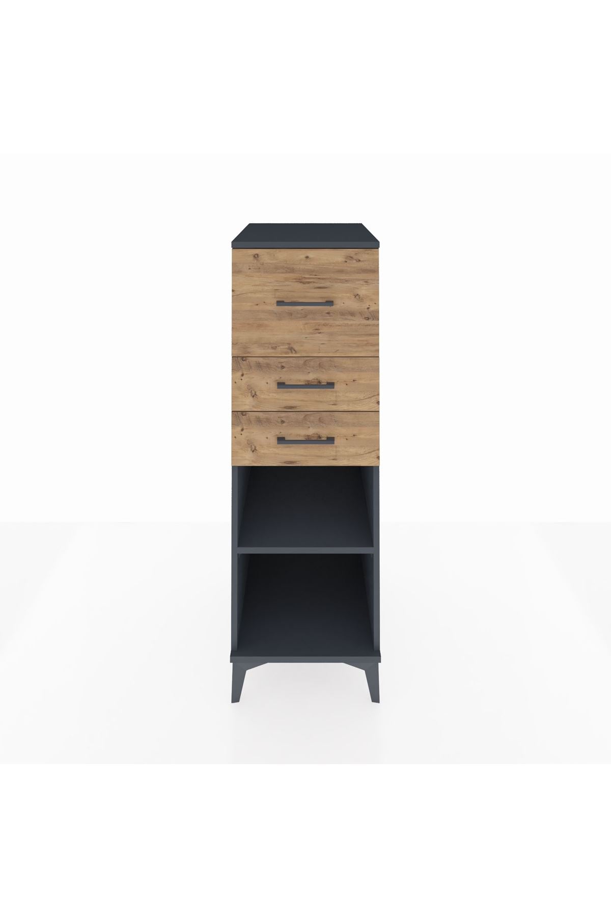 Kronos Dolap Tek Raflı 3 Çekmeceli 44x59x134 Antrasit-Çam