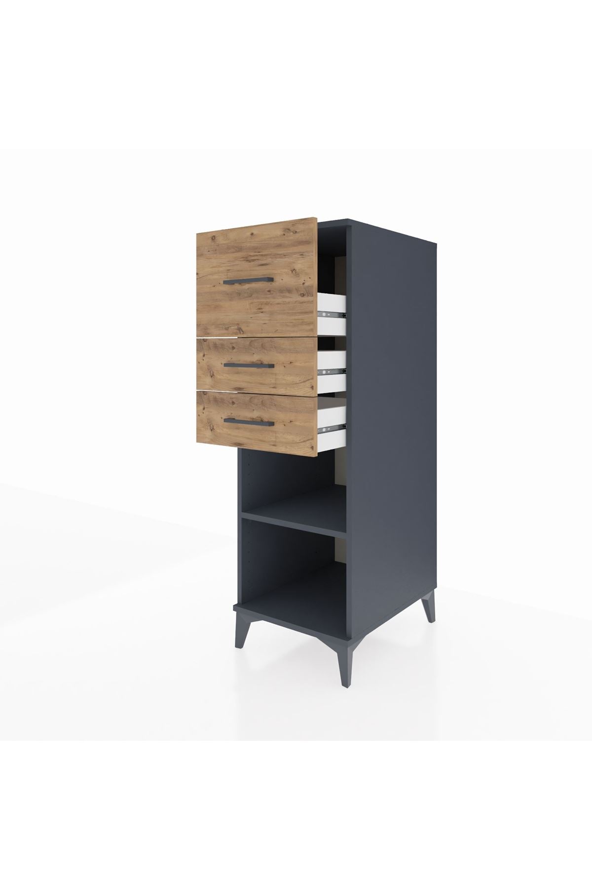 Kronos Dolap Tek Raflı 3 Çekmeceli 44x59x134 Antrasit-Çam