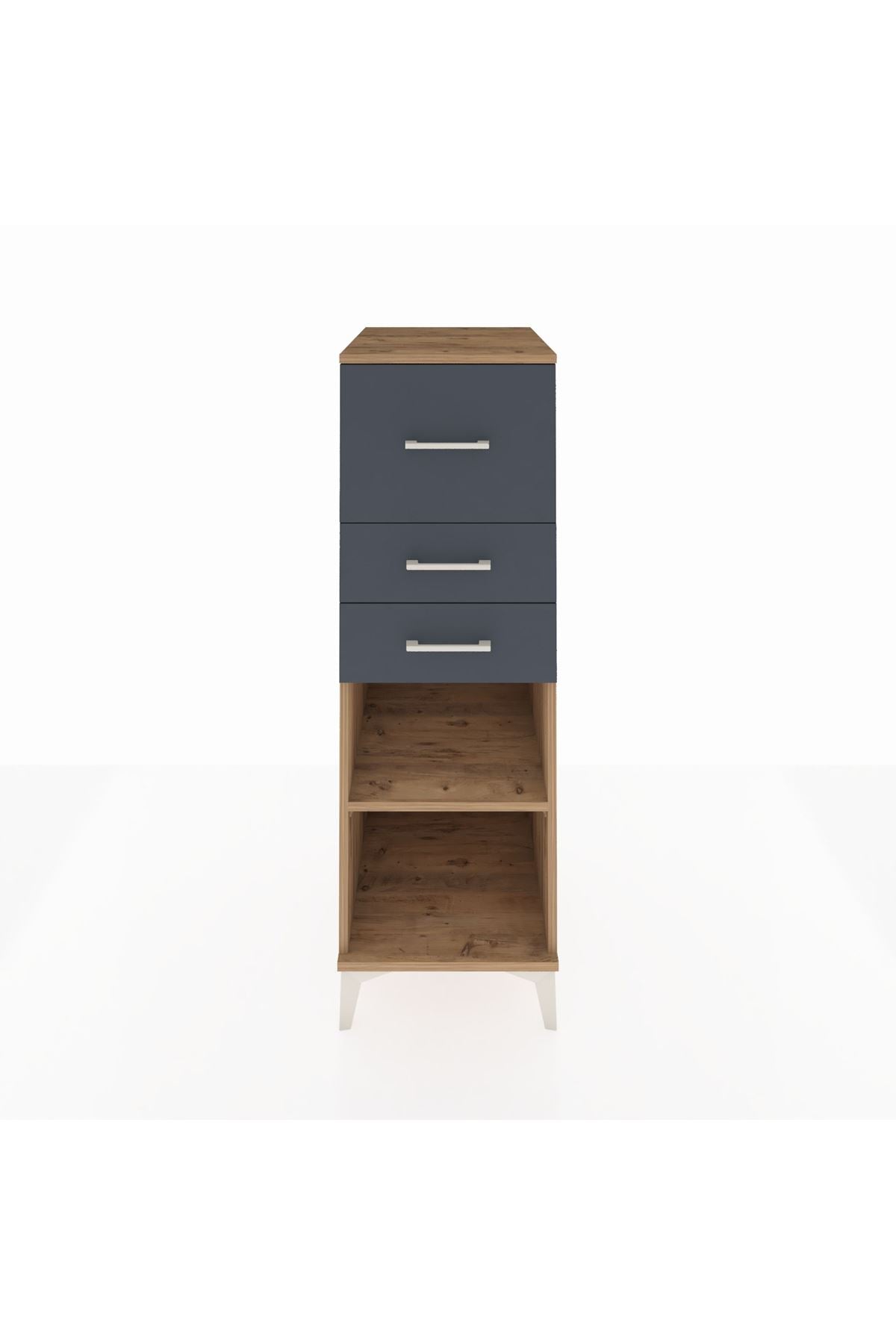 Kronos Dolap Tek Raflı 3 Çekmeceli 44x59x134 Çam-Antrasit