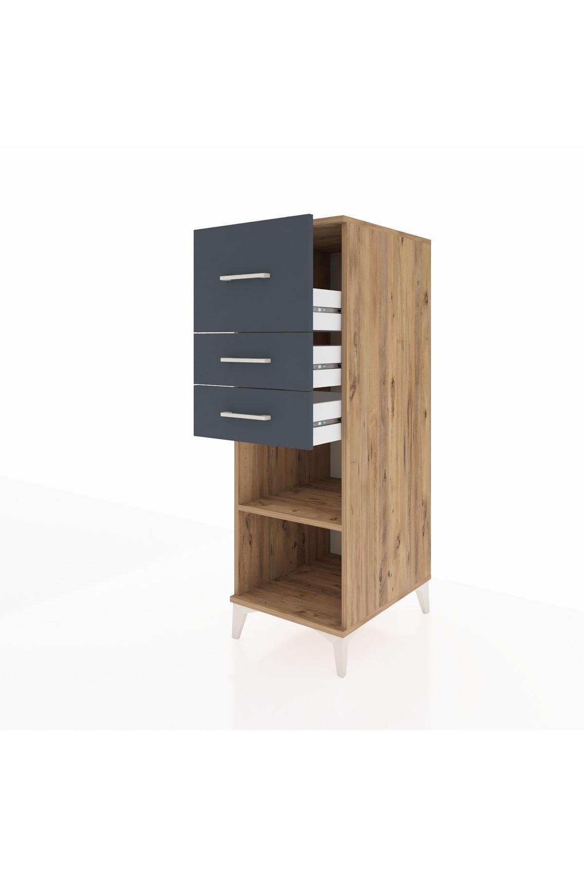 Kronos Dolap Tek Raflı 3 Çekmeceli 44x59x134 Çam-Antrasit