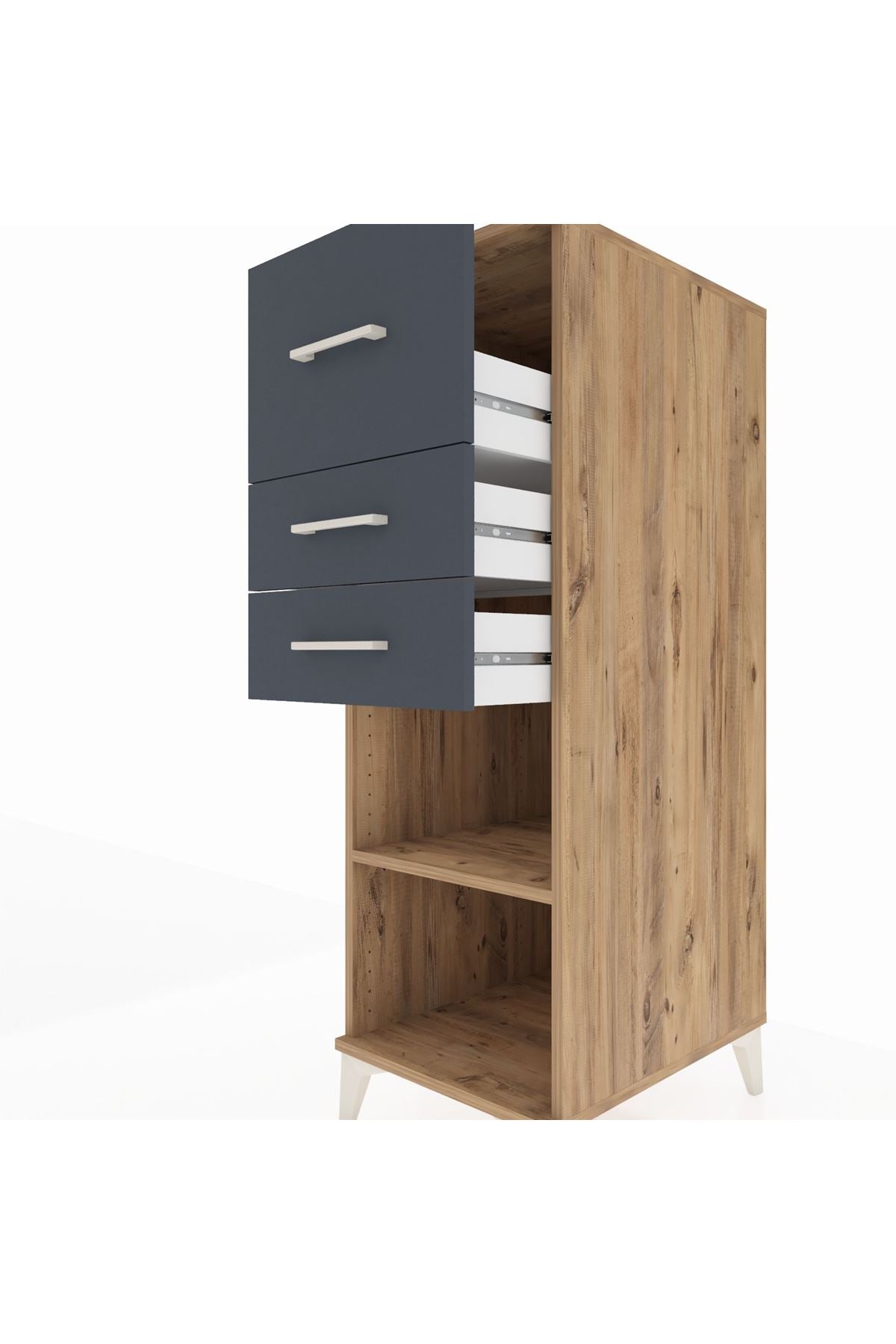 Kronos Dolap Tek Raflı 3 Çekmeceli 44x59x134 Çam-Antrasit