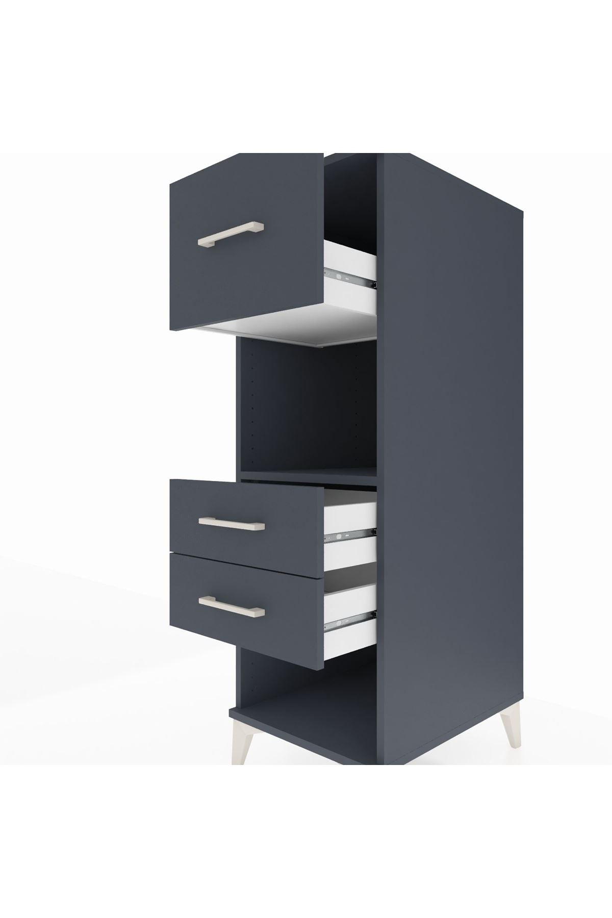 Kronos Dolap Tek Raflı 3 Çekmeceli 44x59x134 Antrasit-Antrasit