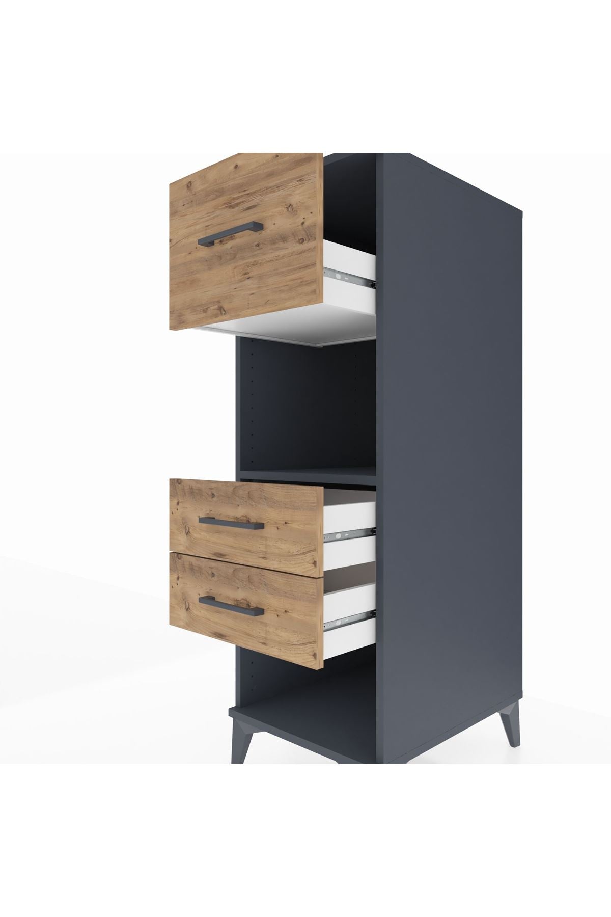 Kronos Dolap Tek Raflı 3 Çekmeceli 44x59x134 Antrasit-Çam