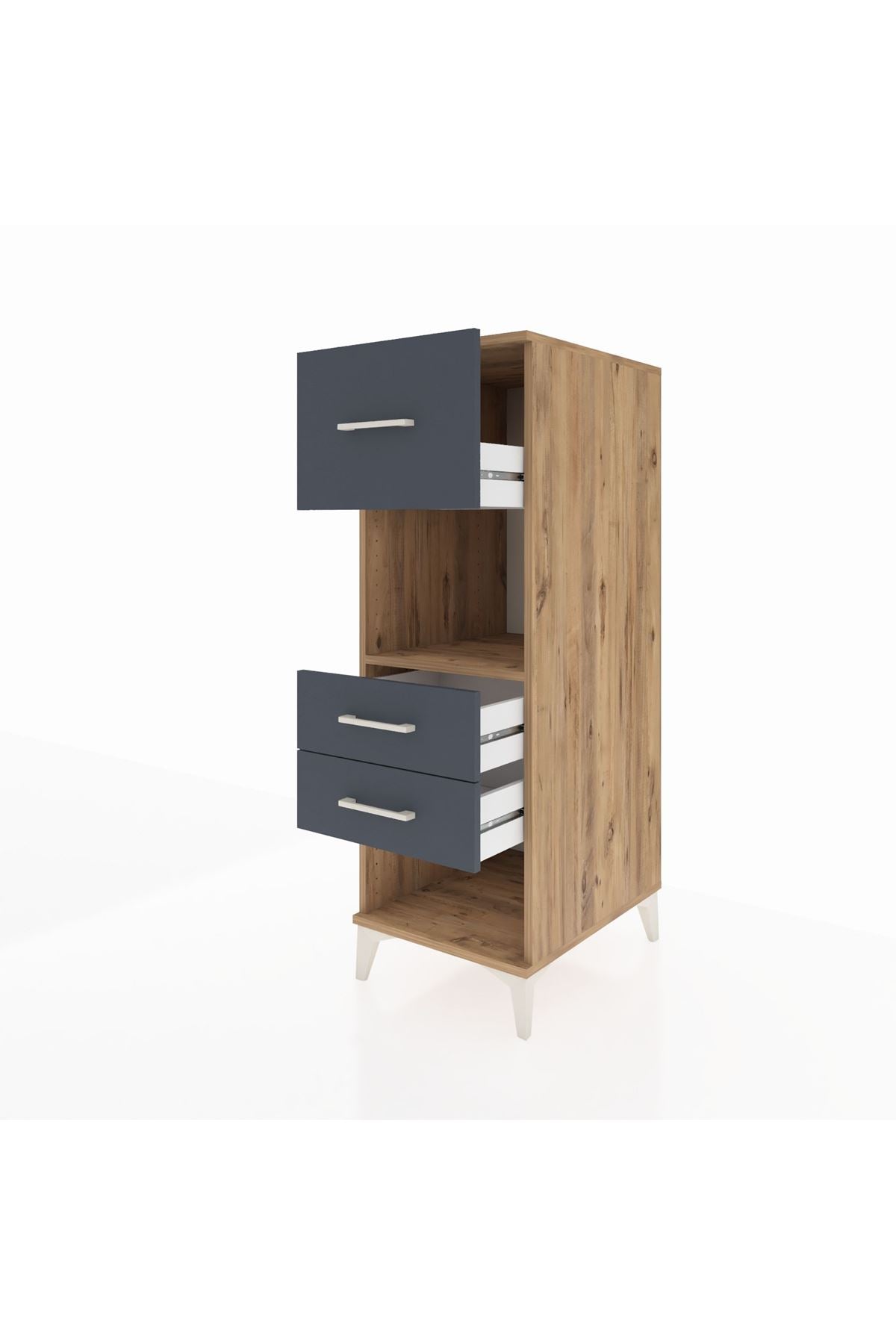 Kronos Dolap Tek Raflı 3 Çekmeceli 44x59x134 Çam-Antrasit