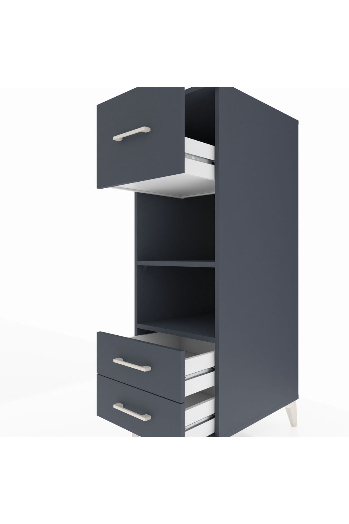 Kronos Dolap 2 Raflı 3 Çekmeceli 44x59x134 Antrasit-Antrasit