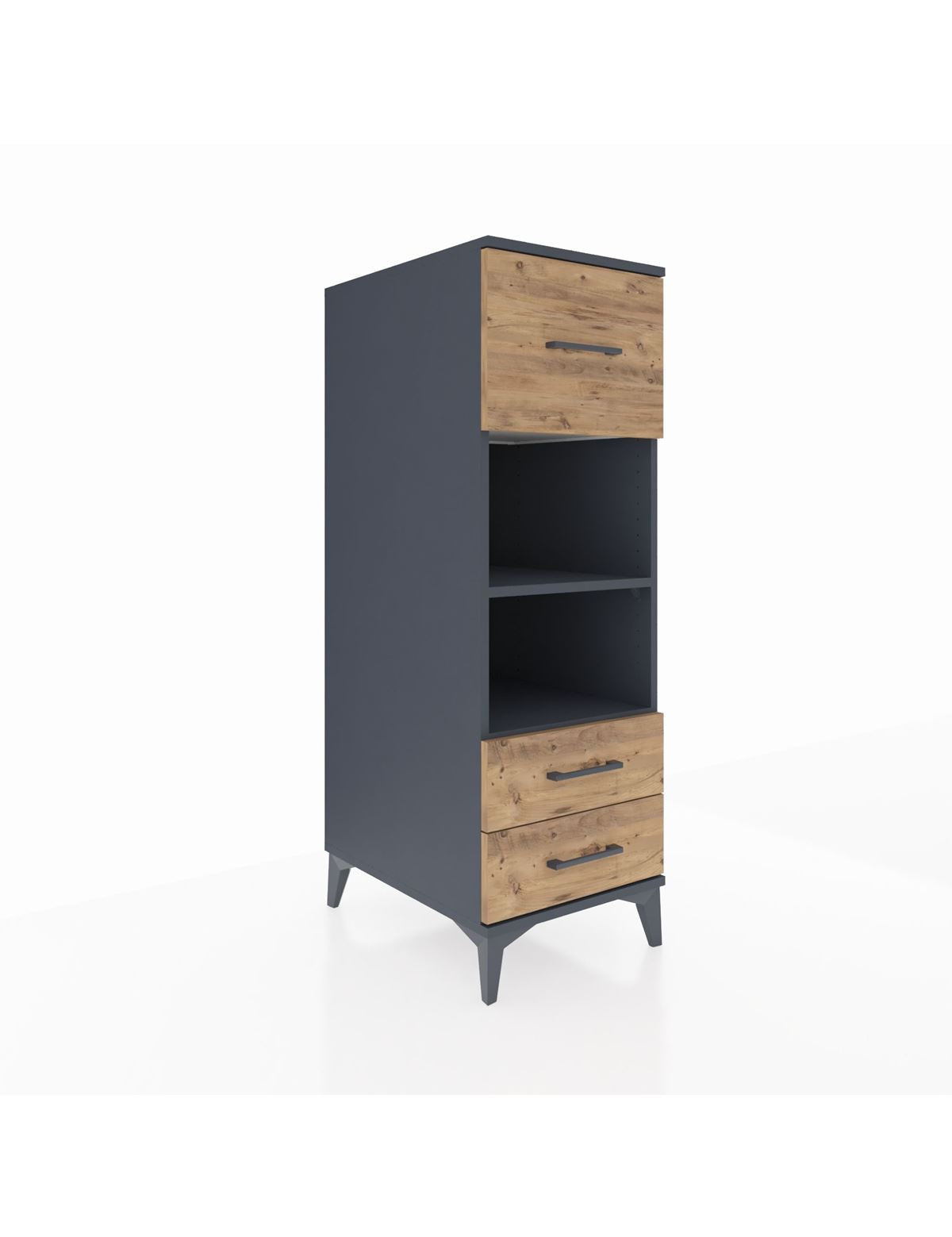 Kronos Dolap 2 Raflı 3 Çekmeceli 44x59x134 Antrasit-Çam