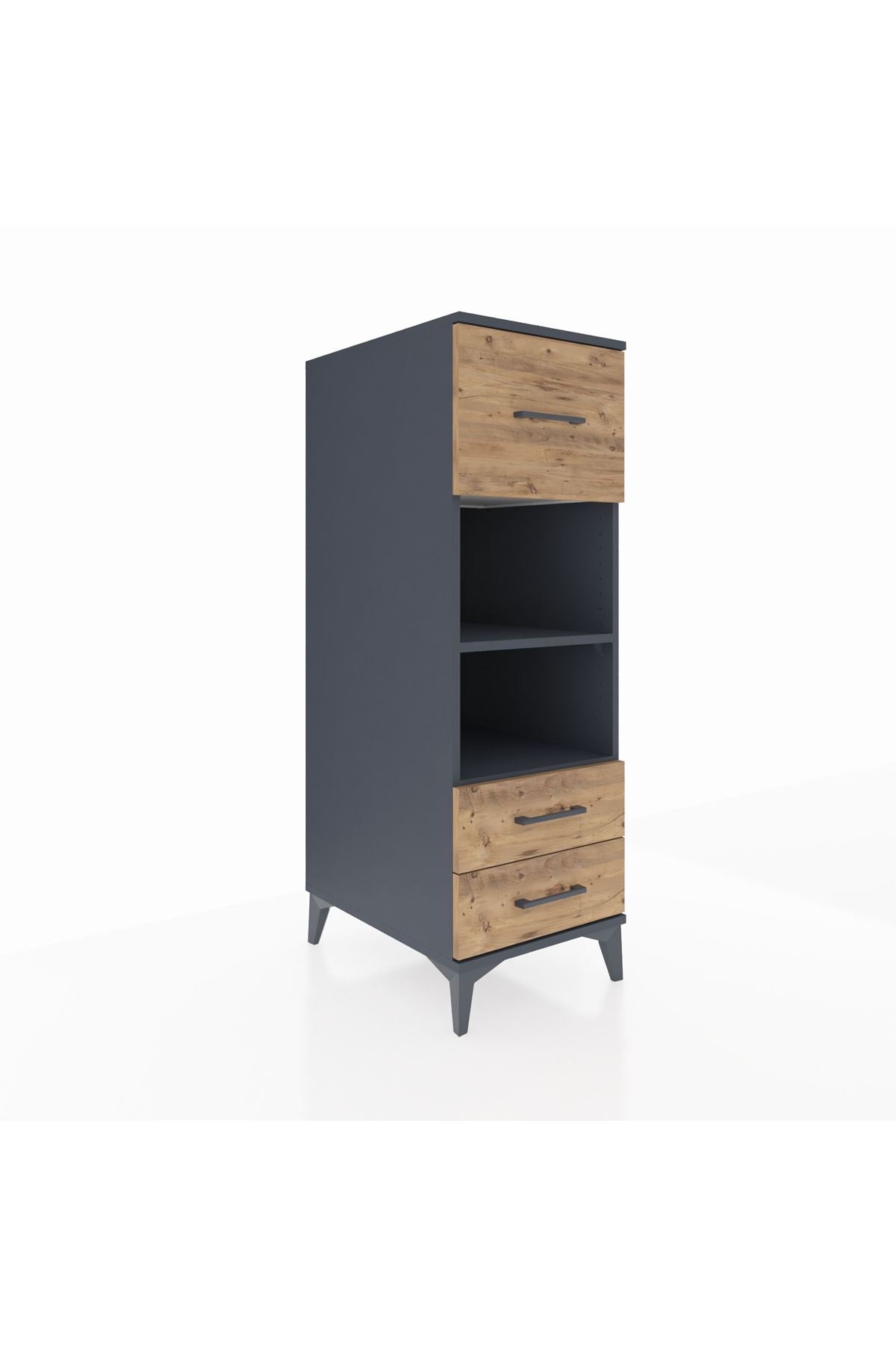 Kronos Dolap 2 Raflı 3 Çekmeceli 44x59x134 Antrasit-Çam