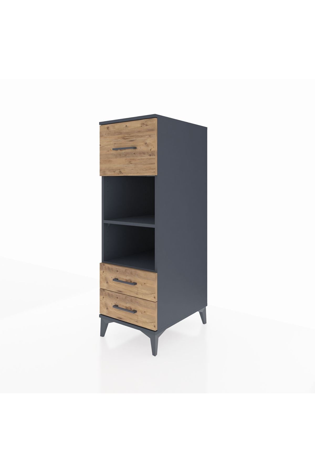 Kronos Dolap 2 Raflı 3 Çekmeceli 44x59x134 Antrasit-Çam