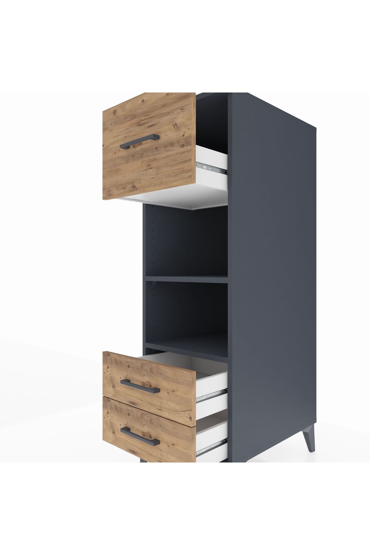 Kronos Dolap 2 Raflı 3 Çekmeceli 44x59x134 Antrasit-Çam