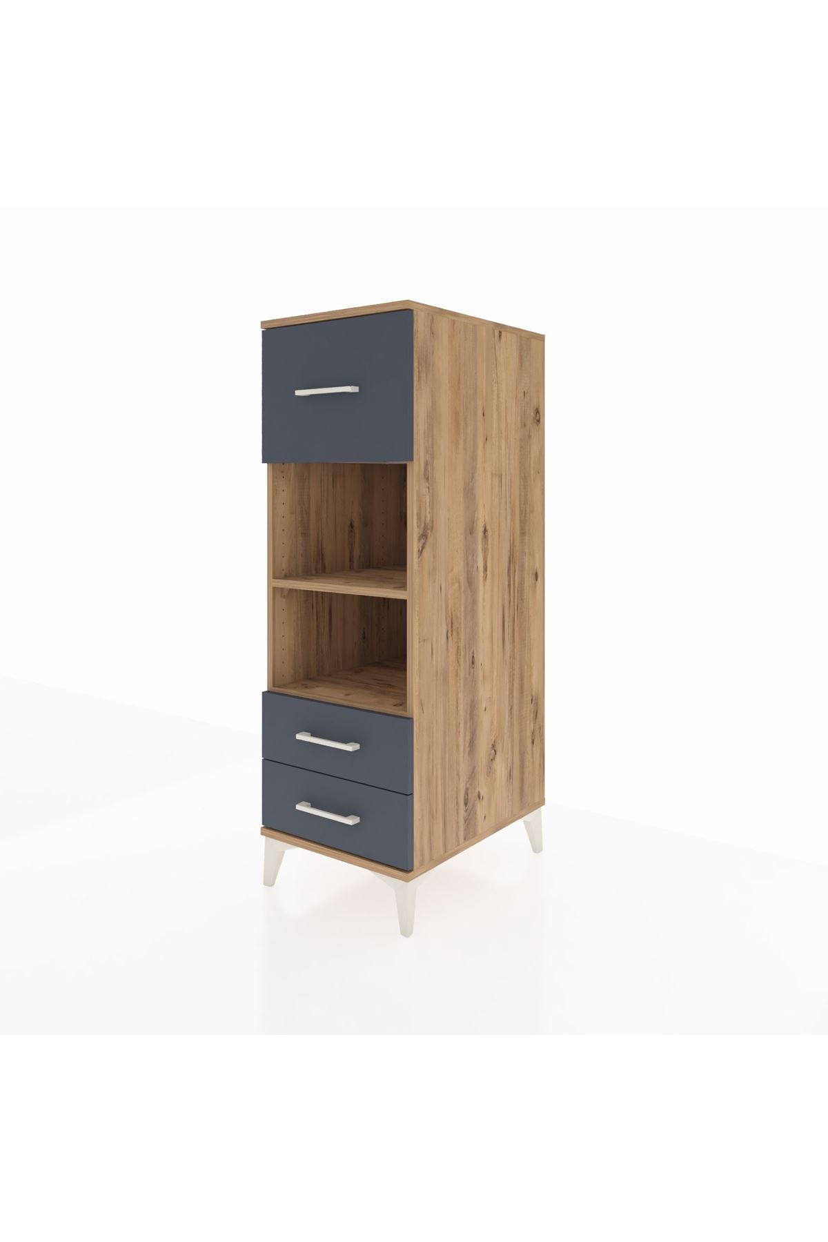 Kronos Dolap 2 Raflı 3 Çekmeceli 44x59x134 Çam-Antrasit