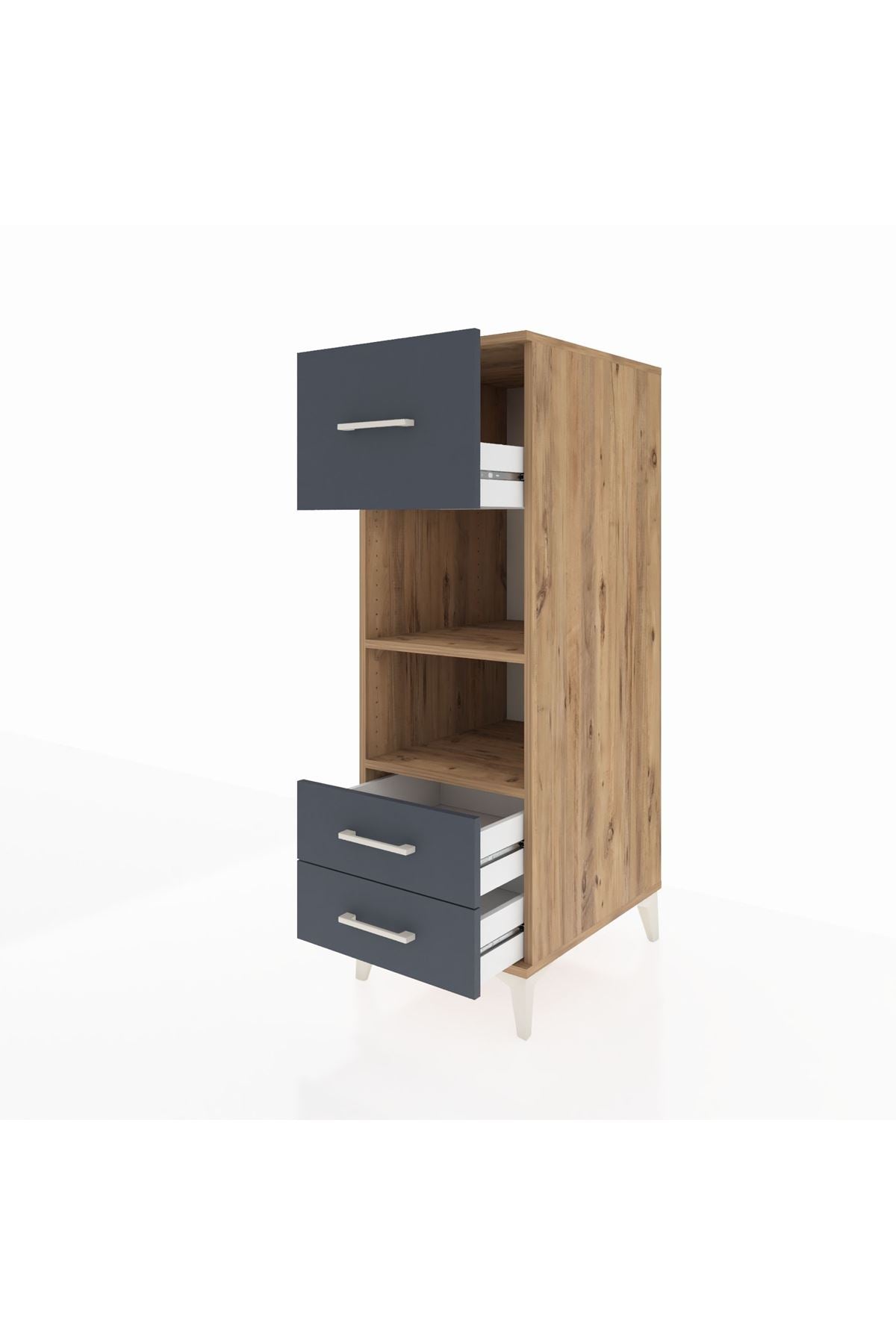 Kronos Dolap 2 Raflı 3 Çekmeceli 44x59x134 Çam-Antrasit