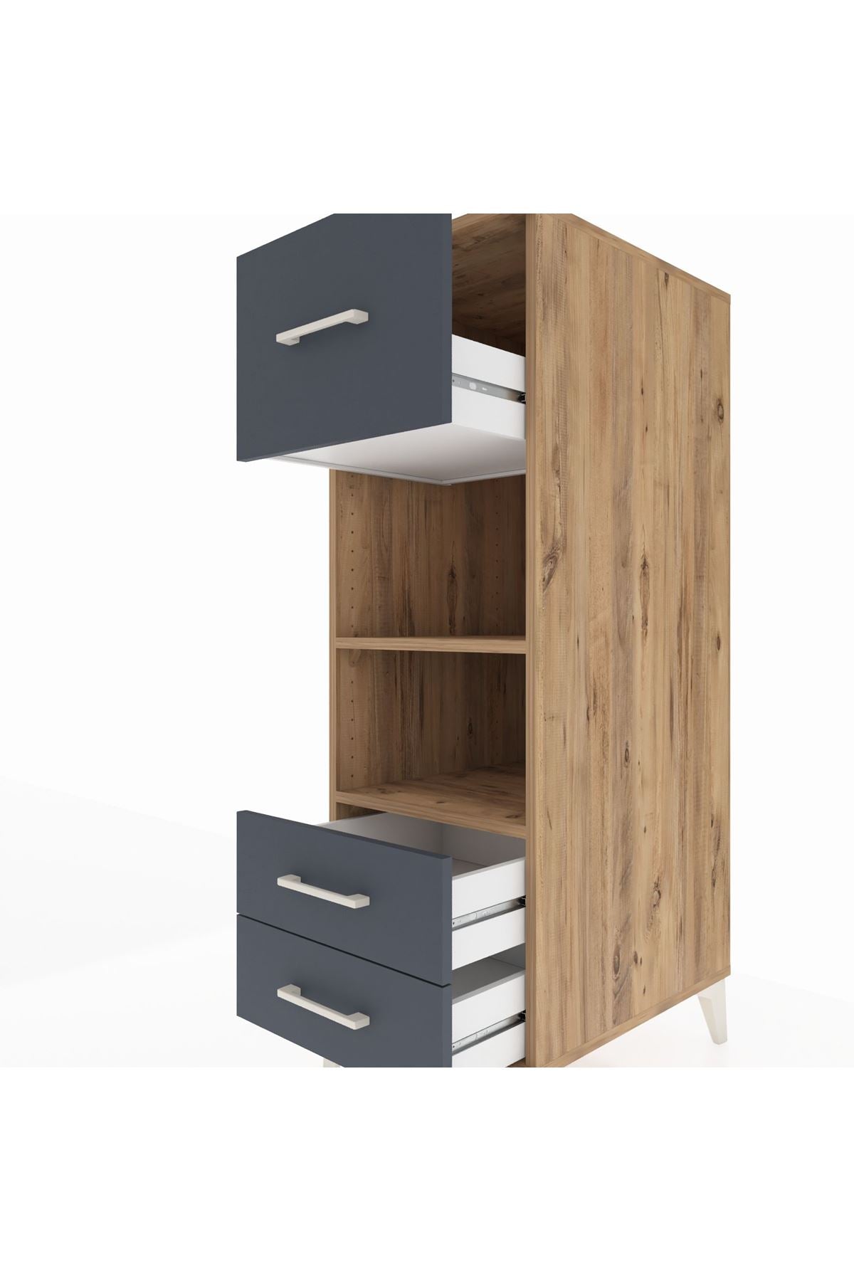 Kronos Dolap 2 Raflı 3 Çekmeceli 44x59x134 Çam-Antrasit