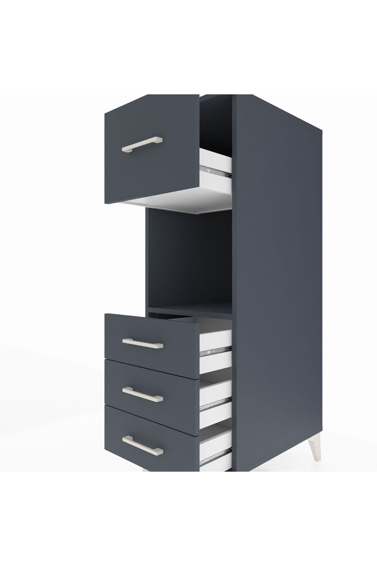 Kronos Dolap Tek Raflı 4 Çekmeceli 44x59x134 Antrasit-Antrasit