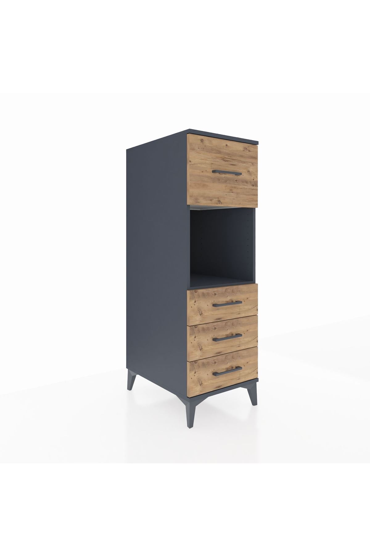 Kronos Dolap Tek Raflı 4 Çekmeceli 44x59x134 Antrasit-Çam