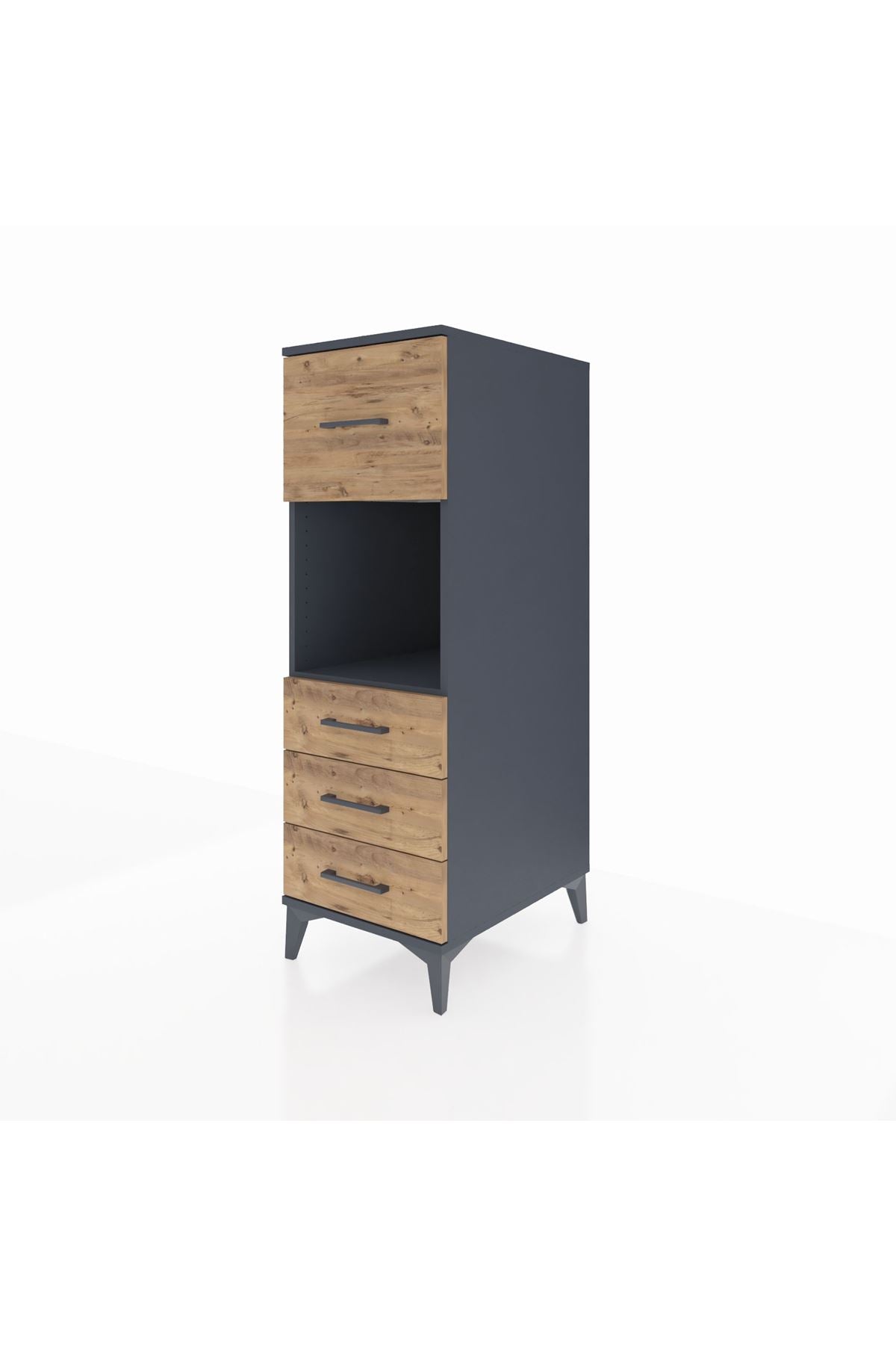 Kronos Dolap Tek Raflı 4 Çekmeceli 44x59x134 Antrasit-Çam