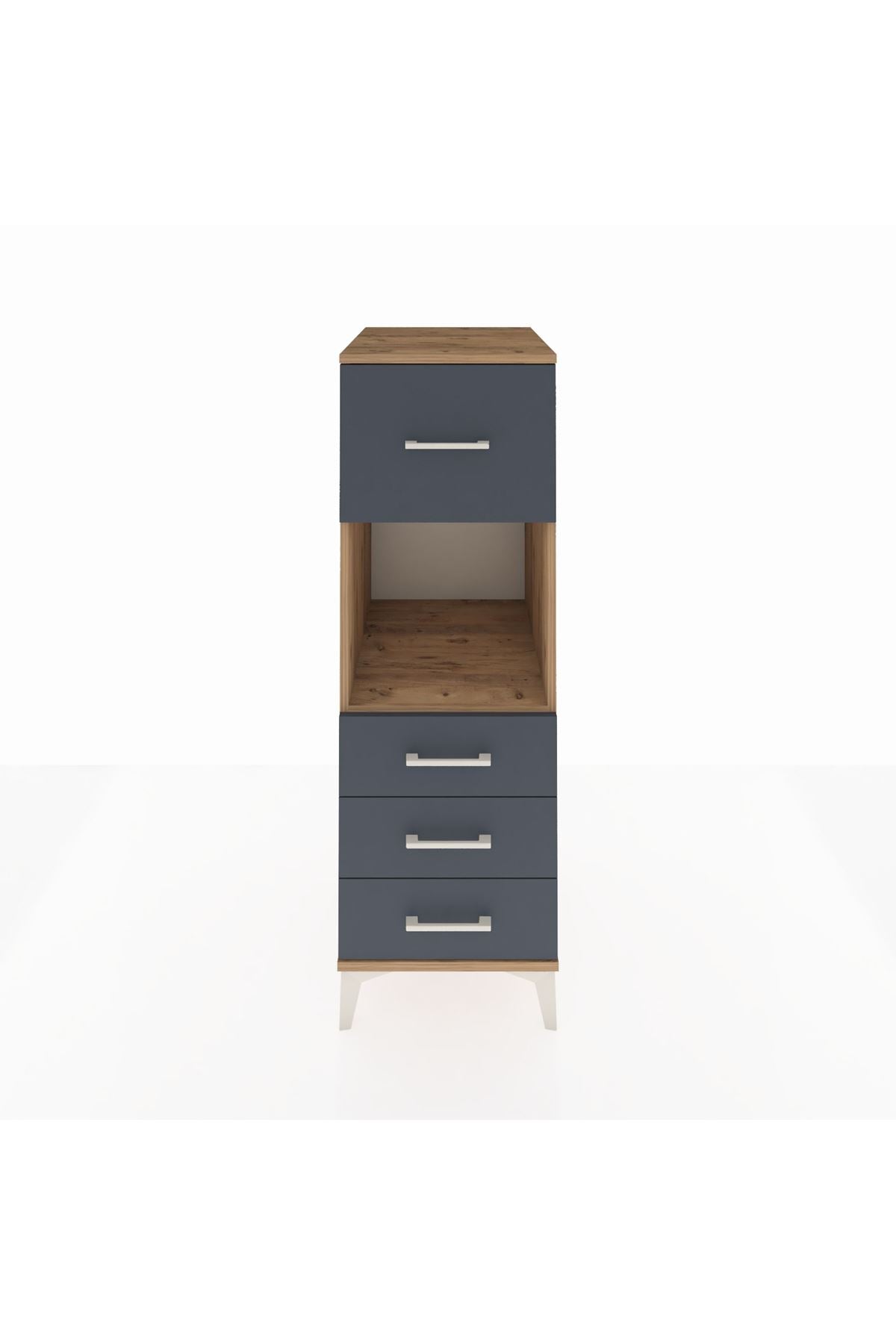 Kronos Dolap Tek Raflı 4 Çekmeceli 44x59x134 Çam-Antrasit