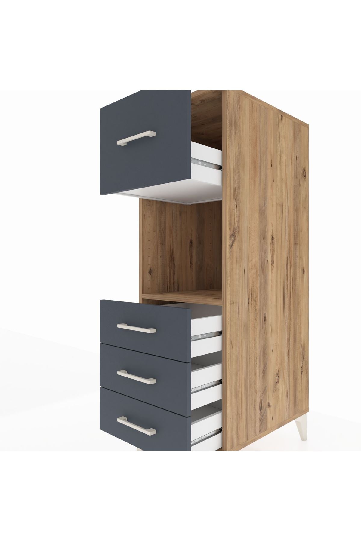 Kronos Dolap Tek Raflı 4 Çekmeceli 44x59x134 Çam-Antrasit