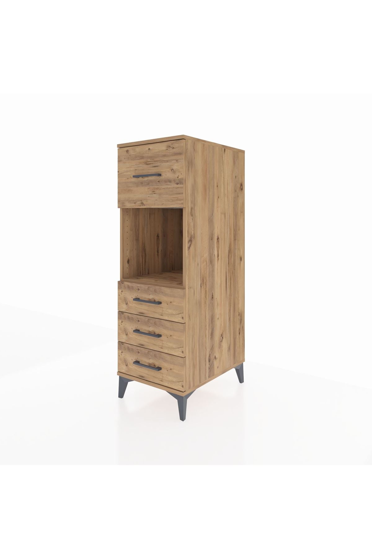 Kronos Dolap Tek Raflı 4 Çekmeceli 44x59x134 Çam-Çam