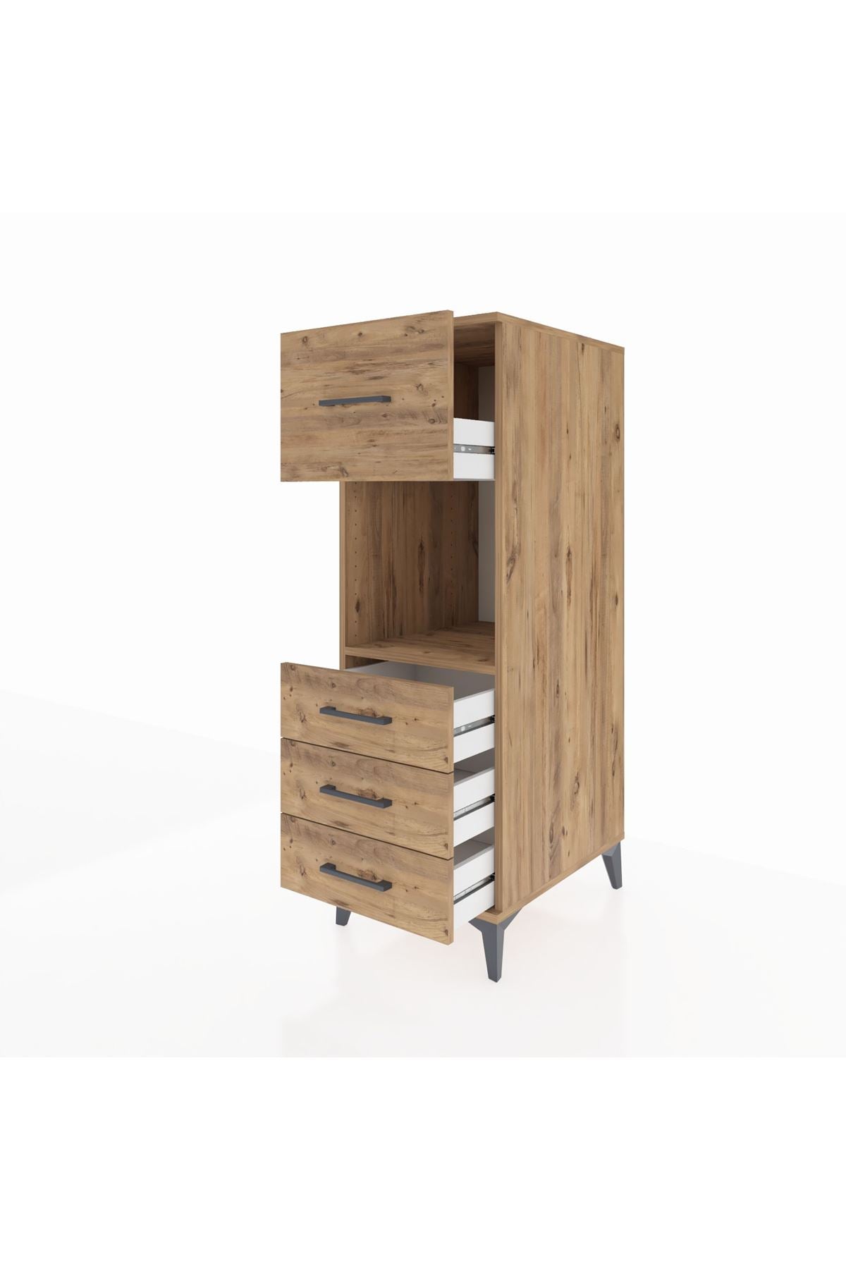 Kronos Dolap Tek Raflı 4 Çekmeceli 44x59x134 Çam-Çam