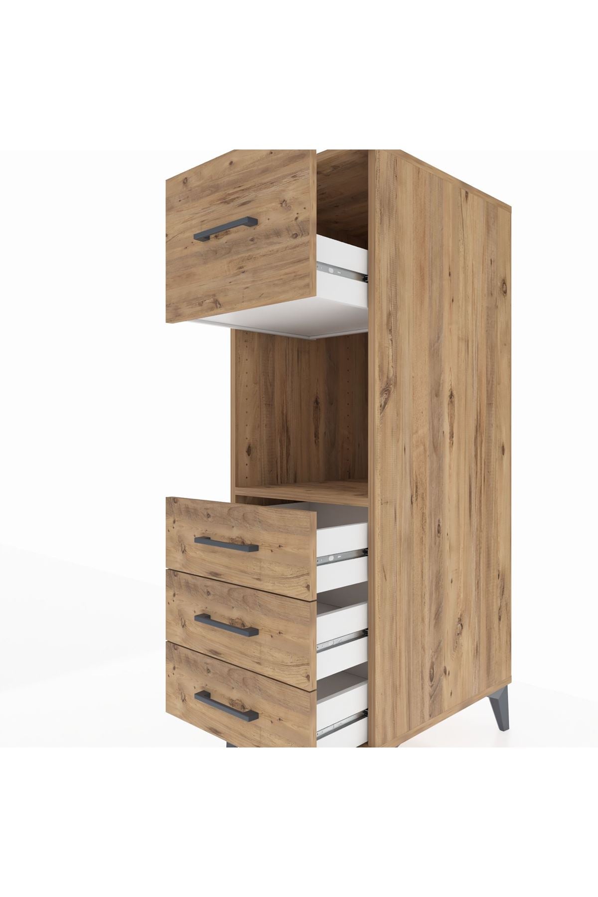 Kronos Dolap Tek Raflı 4 Çekmeceli 44x59x134 Çam-Çam