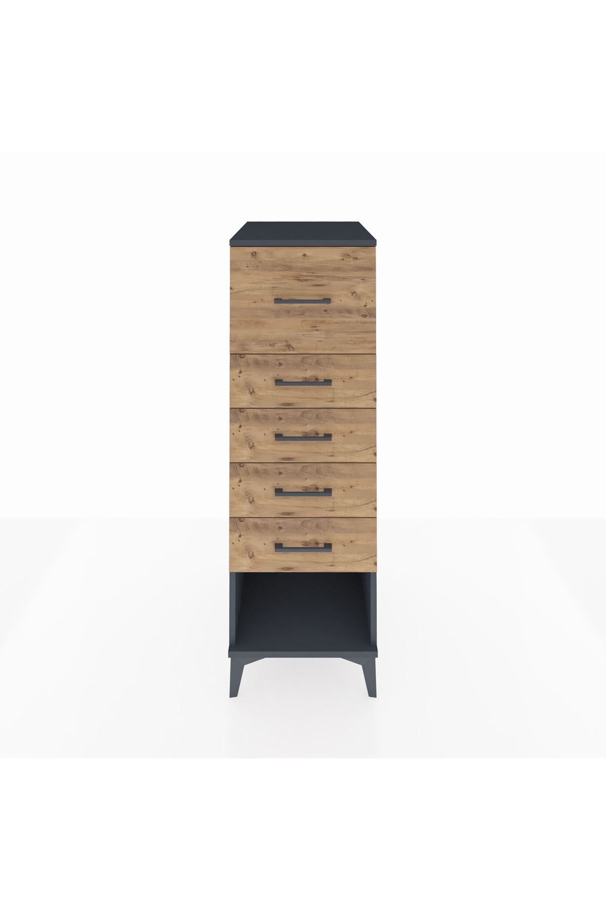 Kronos Dolap 5 Çekmeceli 44x59x134 Antrasit-Çam