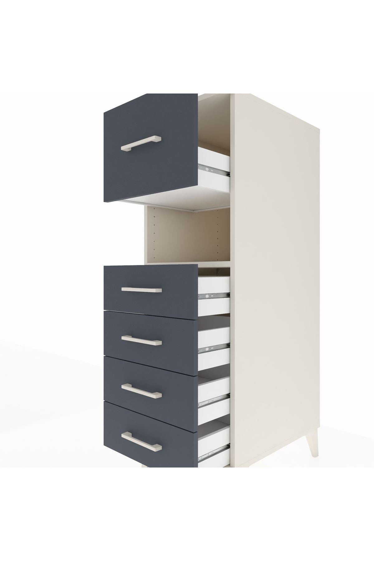 Kronos Dolap Tek Raflı 5 Çekmeceli 44x59x134 Aytaşı-Antrasit