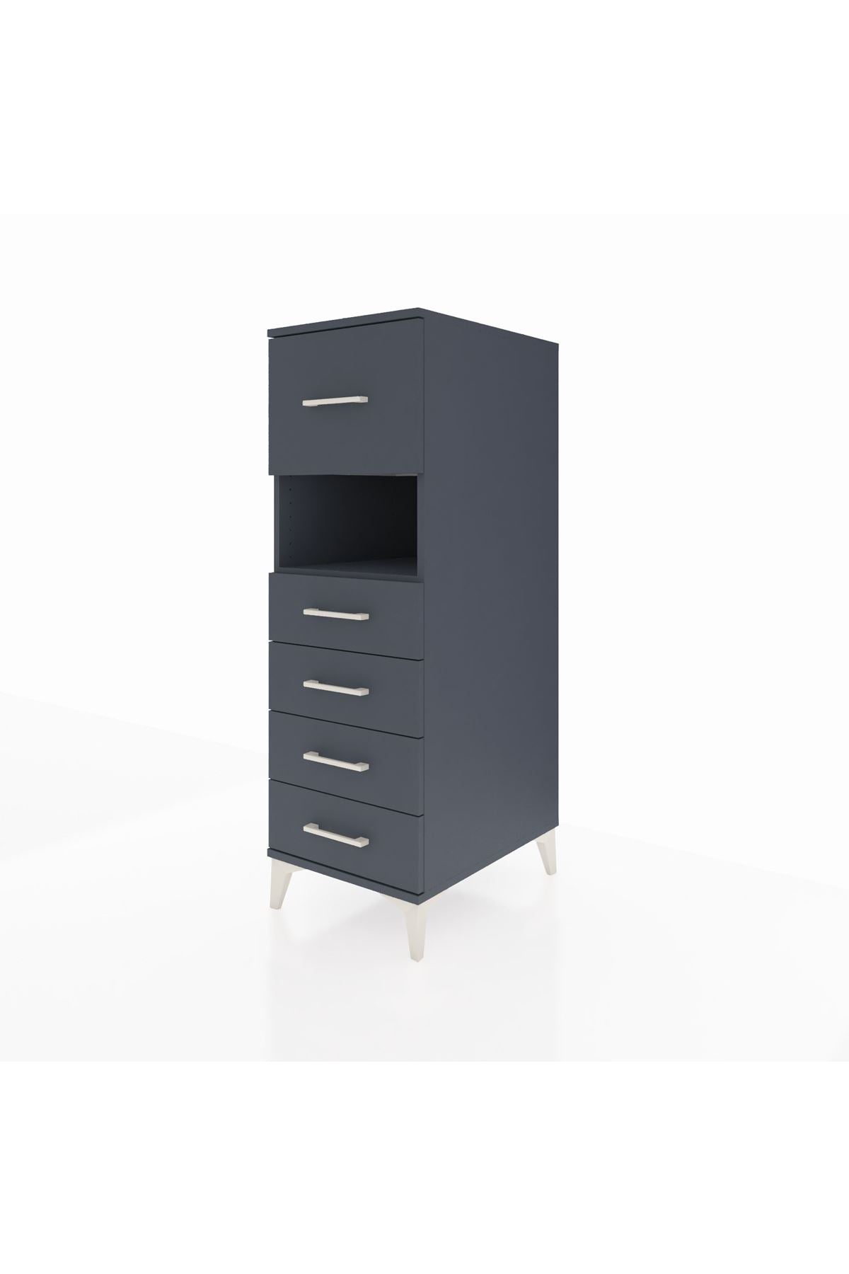 Kronos Dolap Tek Raflı 5 Çekmeceli 44x59x134 Antrasit-Antrasit