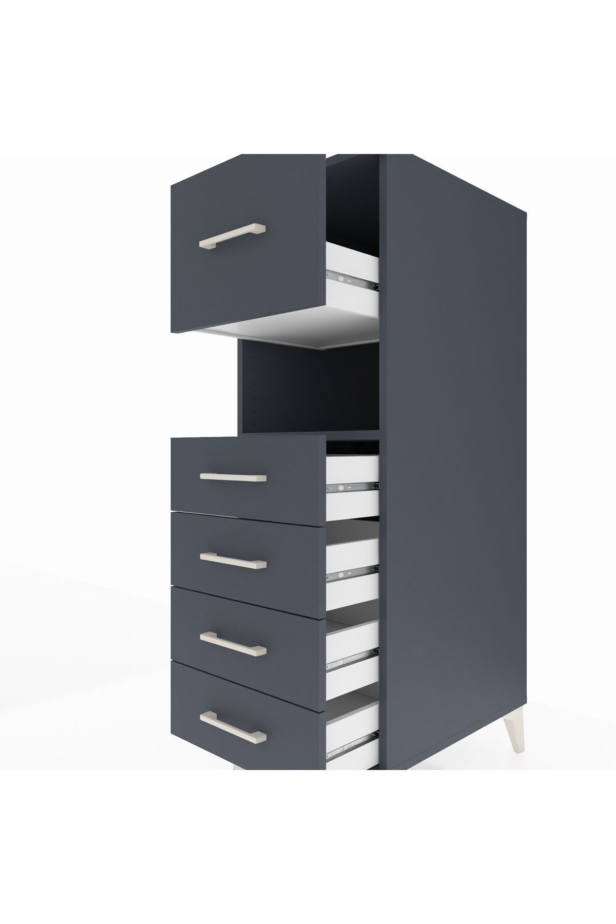 Kronos Dolap Tek Raflı 5 Çekmeceli 44x59x134 Antrasit-Antrasit