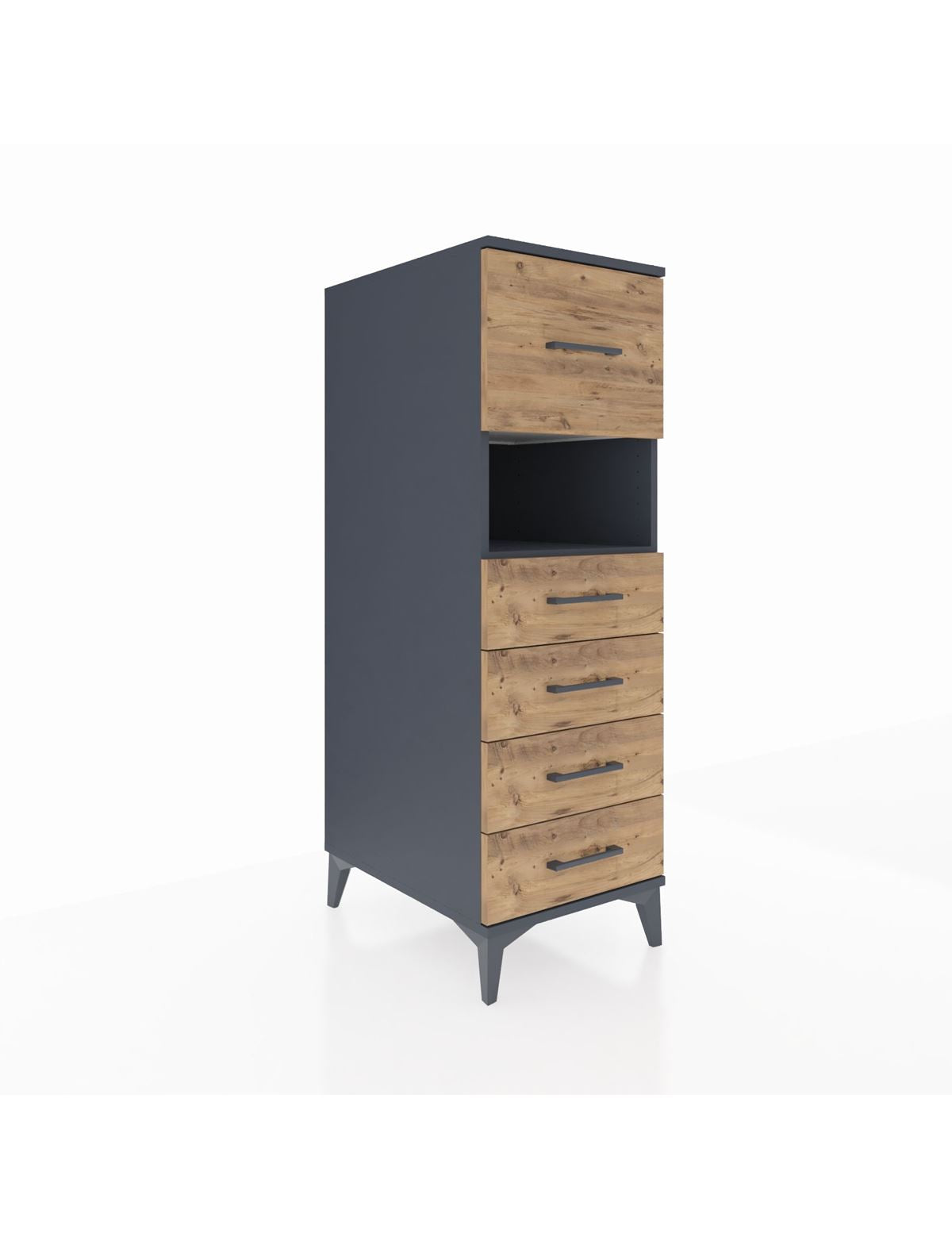 Kronos Dolap Tek Raflı 5 Çekmeceli 44x59x134 Antrasit-Çam
