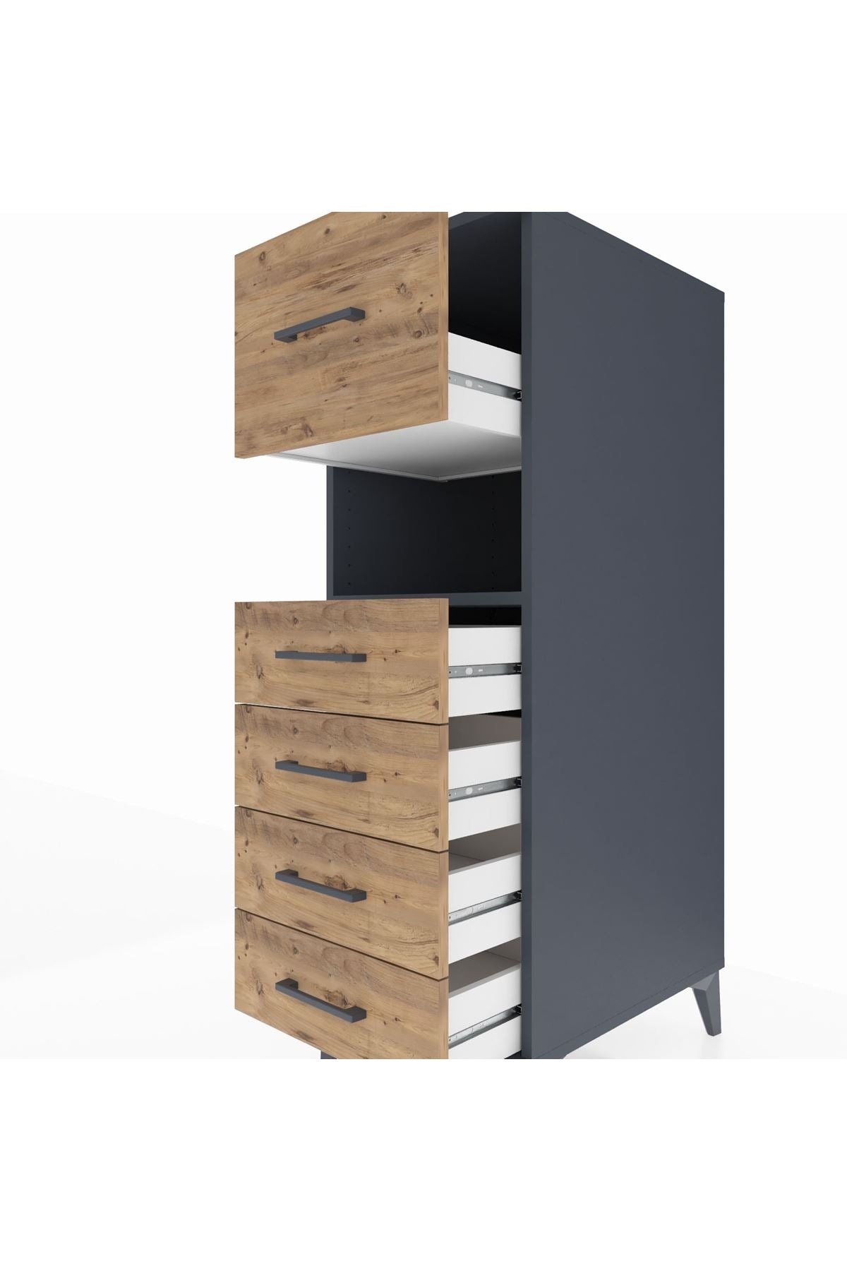 Kronos Dolap Tek Raflı 5 Çekmeceli 44x59x134 Antrasit-Çam