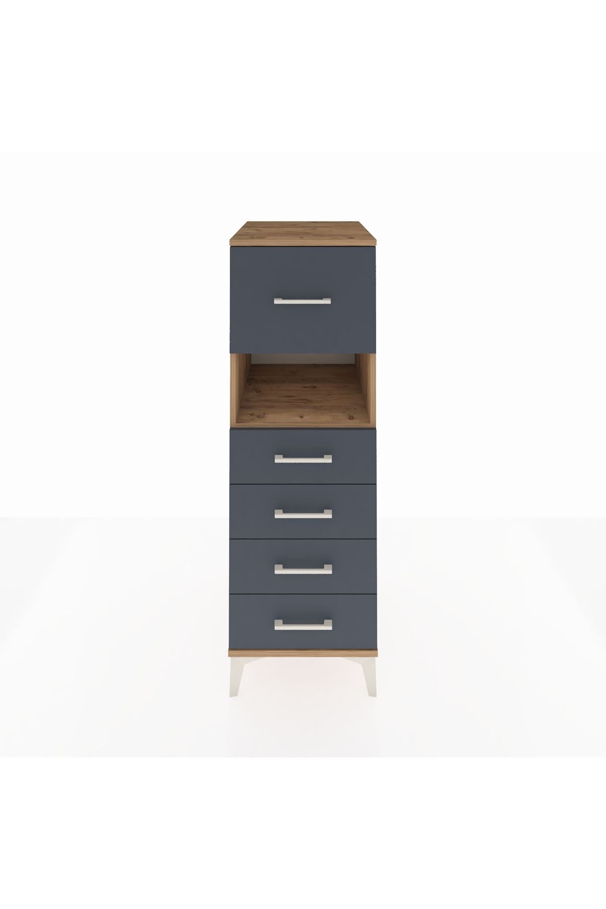 Kronos Dolap Tek Raflı 5 Çekmeceli 44x59x134 Çam-Antrasit