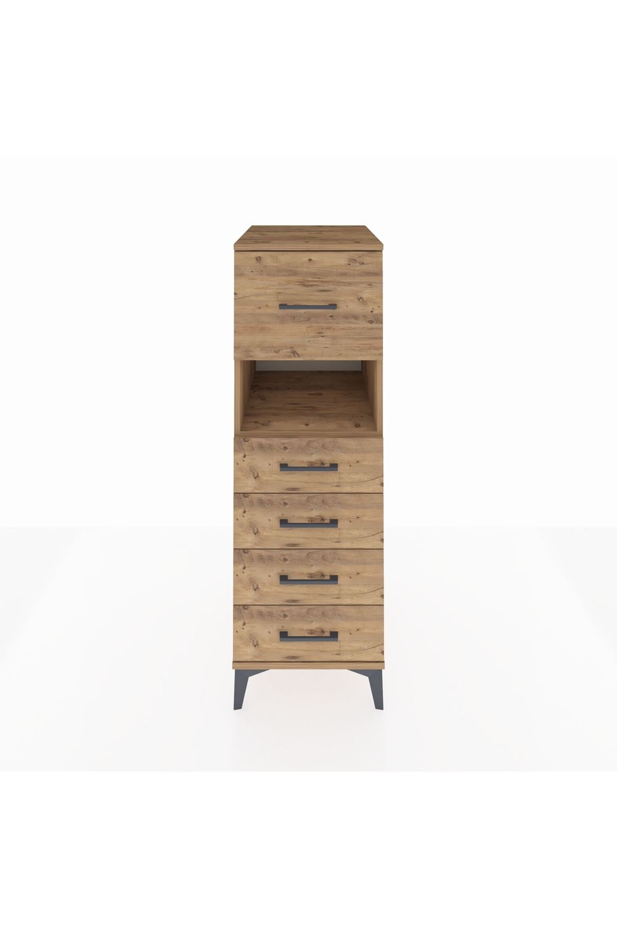 Kronos Dolap Tek Raflı 5 Çekmeceli 44x59x134 Çam-Çam