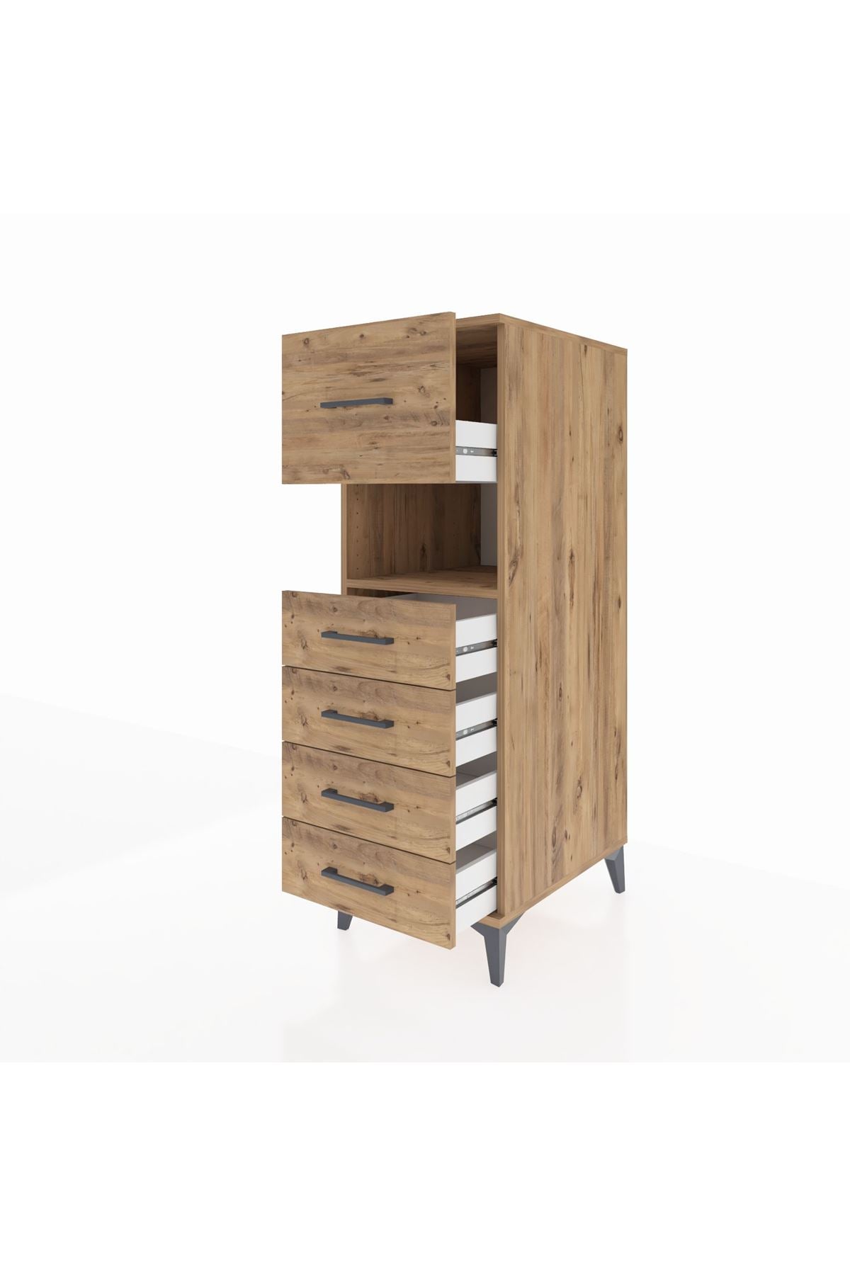 Kronos Dolap Tek Raflı 5 Çekmeceli 44x59x134 Çam-Çam