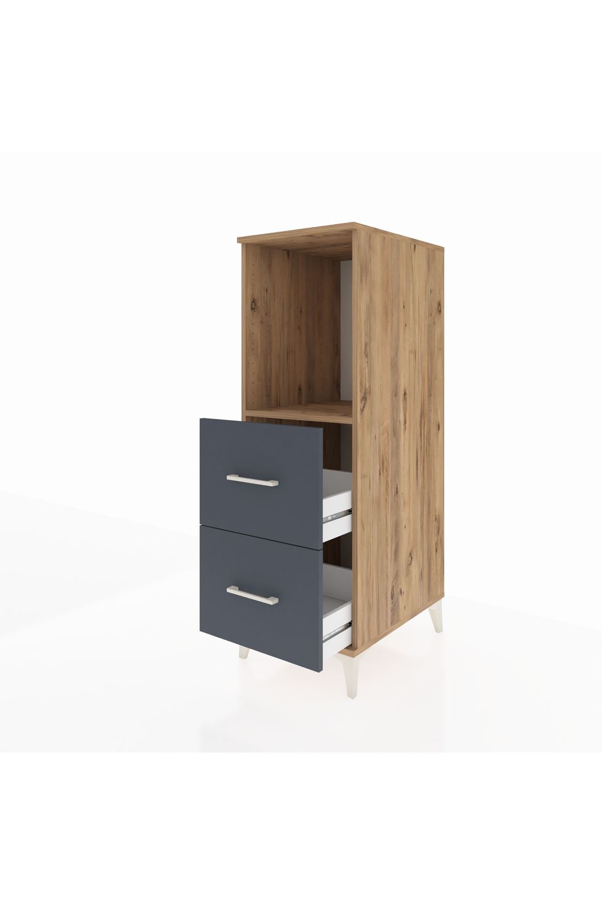 Kronos Dolap Tek Raflı 2 Çekmeceli 44x59x134 Çam-Antrasit