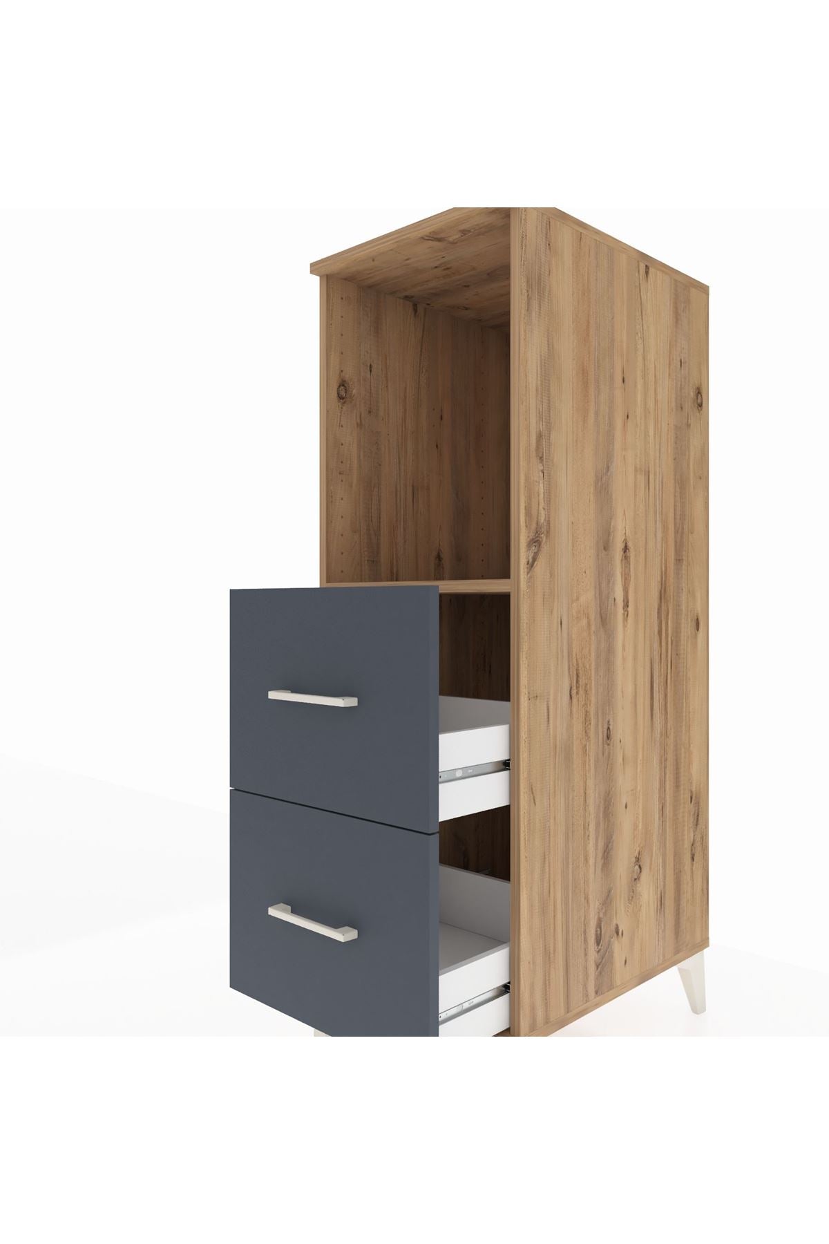 Kronos Dolap Tek Raflı 2 Çekmeceli 44x59x134 Çam-Antrasit