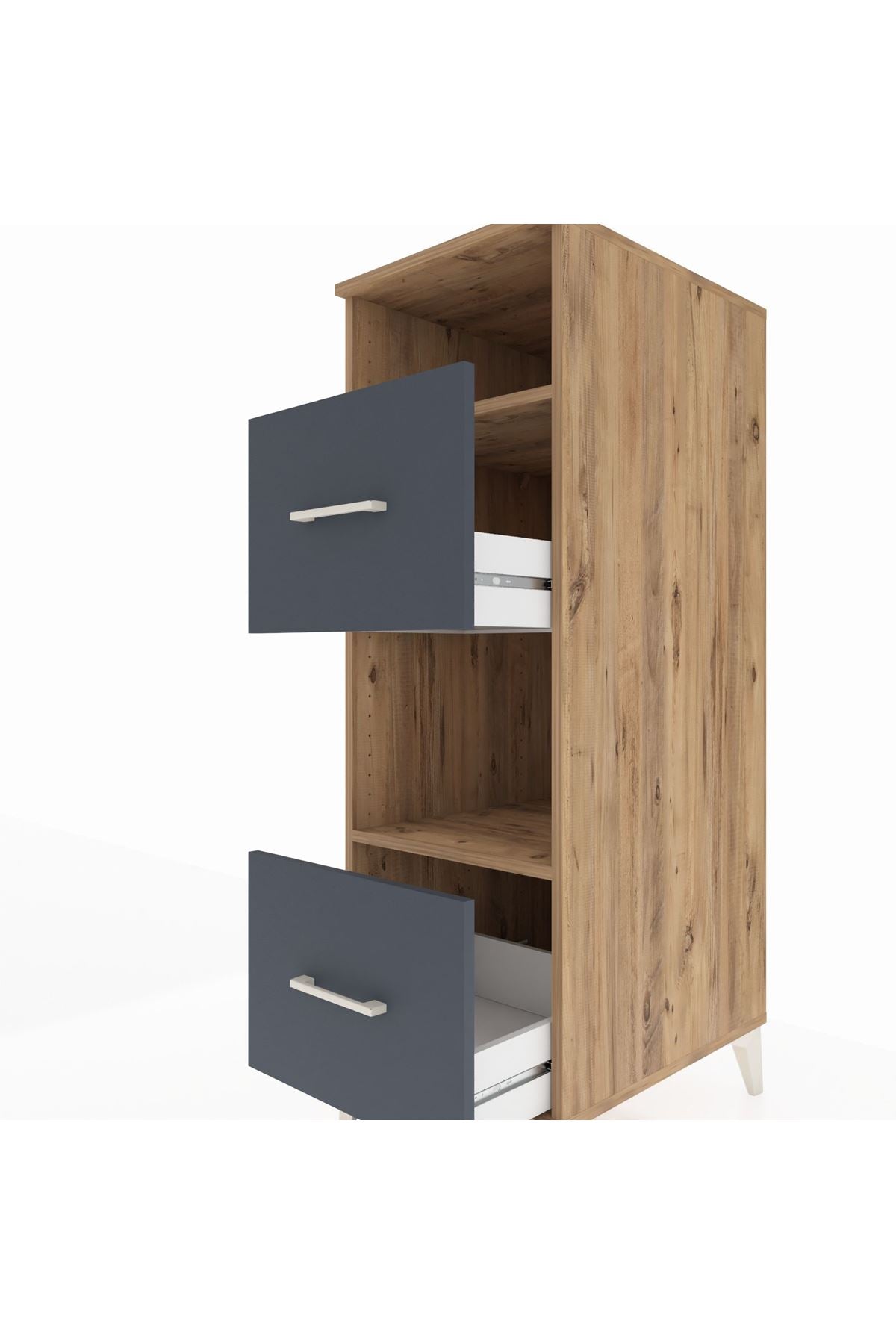 Kronos Dolap 2 Raflı 2 Çekmeceli 44x59x134 Çam-Antrasit