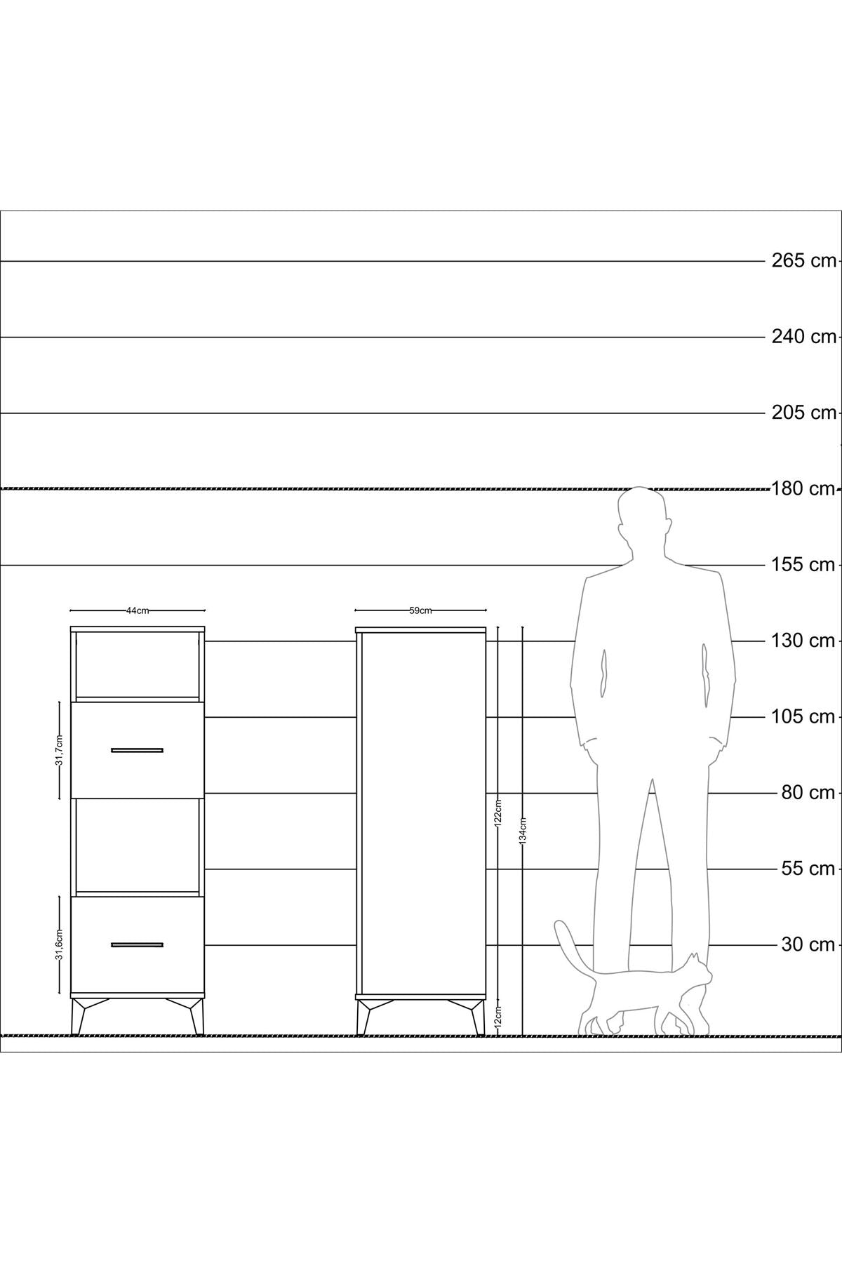 Kronos Dolap 2 Raflı 2 Çekmeceli 44x59x134 Çam-Antrasit