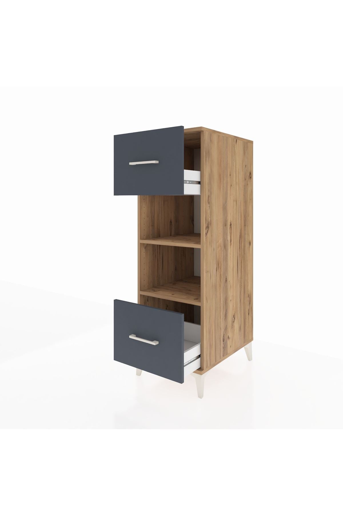 Kronos Dolap 2 Raflı 2 Çekmeceli 44x59x134 Çam-Antrasit