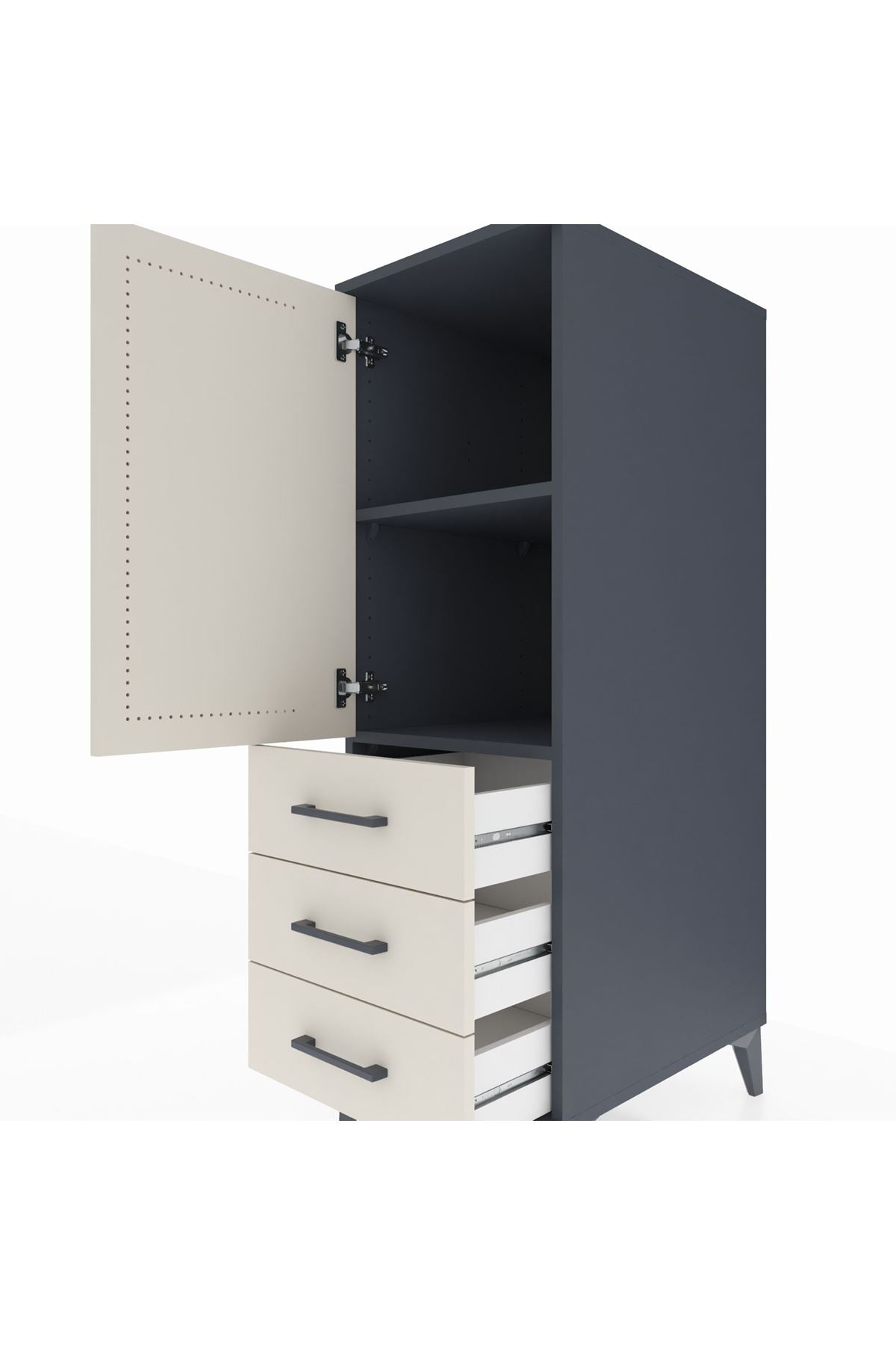 Kronos Dolap 2 Raflı 3 Çekmeceli Tek Kapaklı 44x59x134 Antrasit-Aytaşı