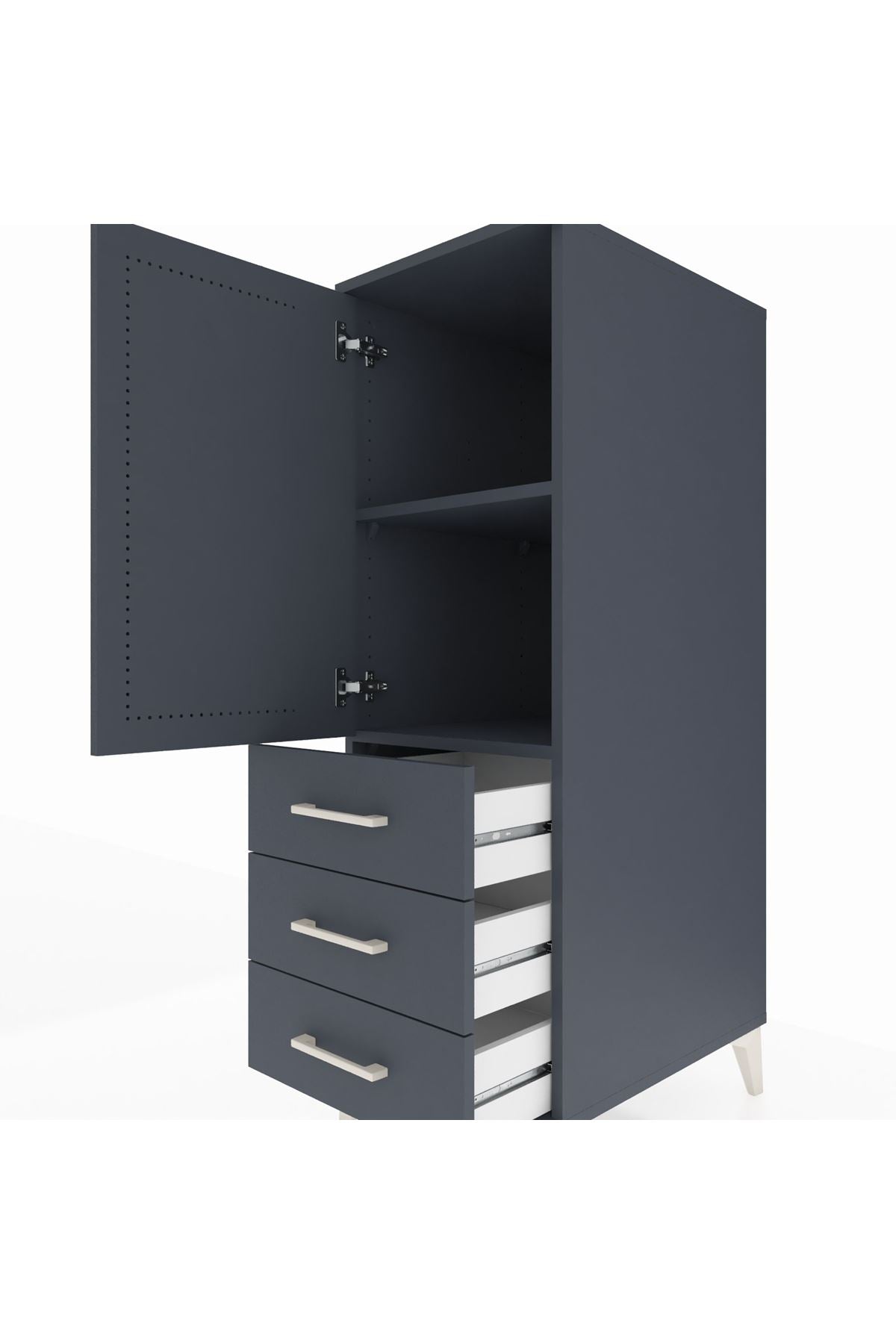 Kronos Dolap 2 Raflı 3 Çekmeceli Tek Kapaklı 44x59x134 Antrasit-Antrasit